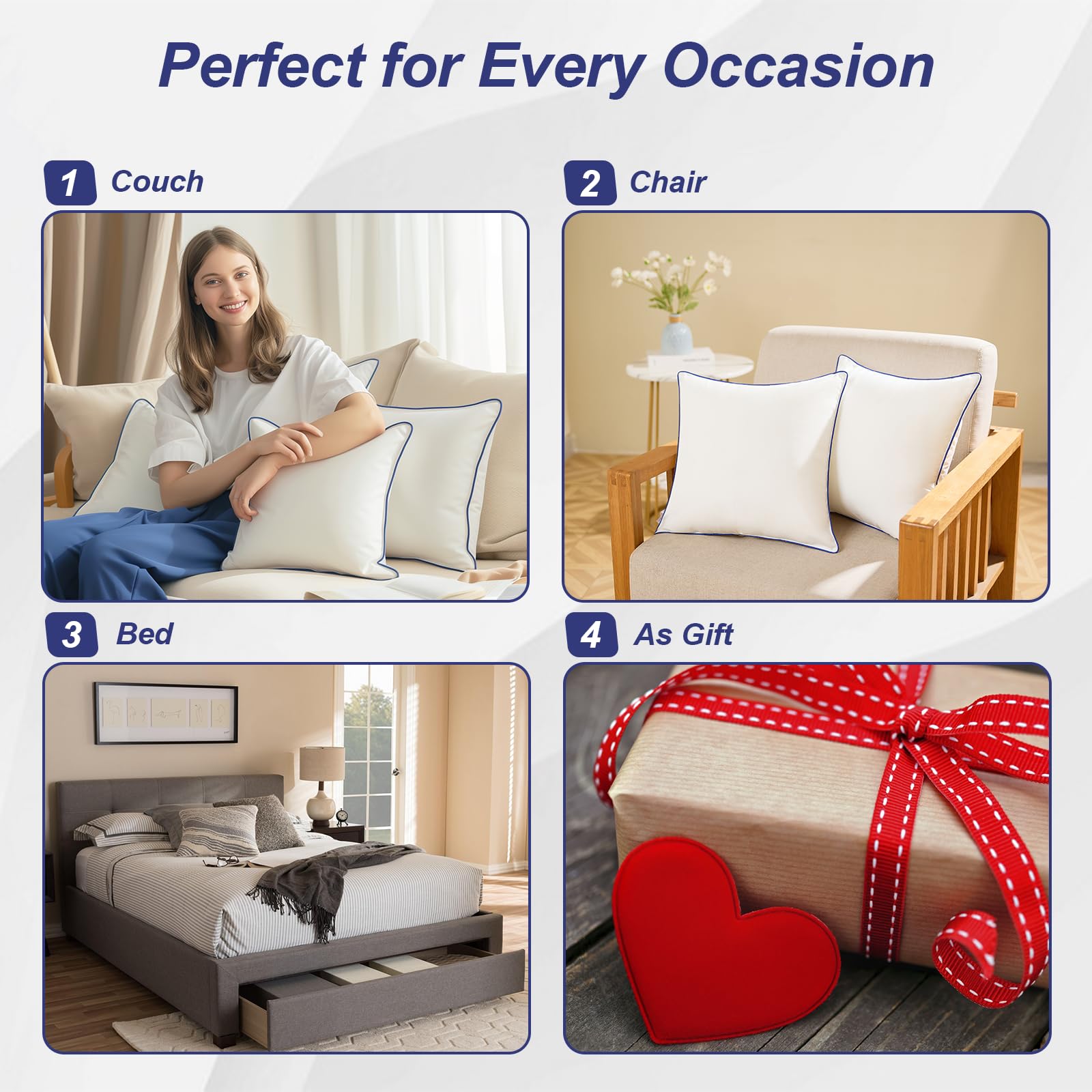 Wuuyuef 20x20 Pillow Inserts Set of 2, Hypoallergenic Machine Washable Fluffy Microfiber Cushions, Premium Soft Throw Pillow Stuffer for Couch , Sofa – White