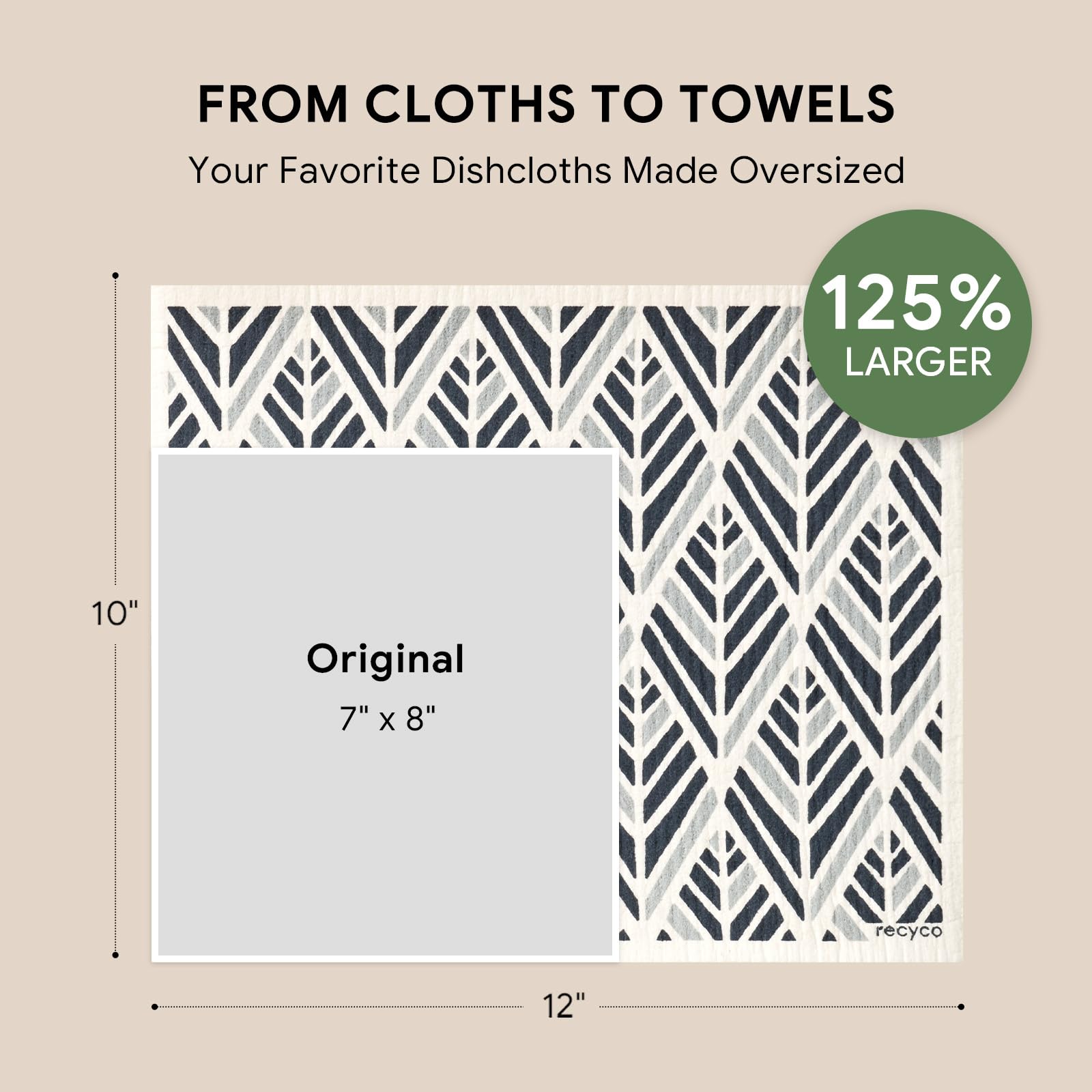 RECYCO Swedish Dishcloths for Kitchen | 4 Pack Oversized Washable Dish Rags | Large Cellulose Reusable Cleaning Paper Towels | Absorbent Counter Dish Cloth Sponge XL Kitchen Wipes, 12" L x 10" W