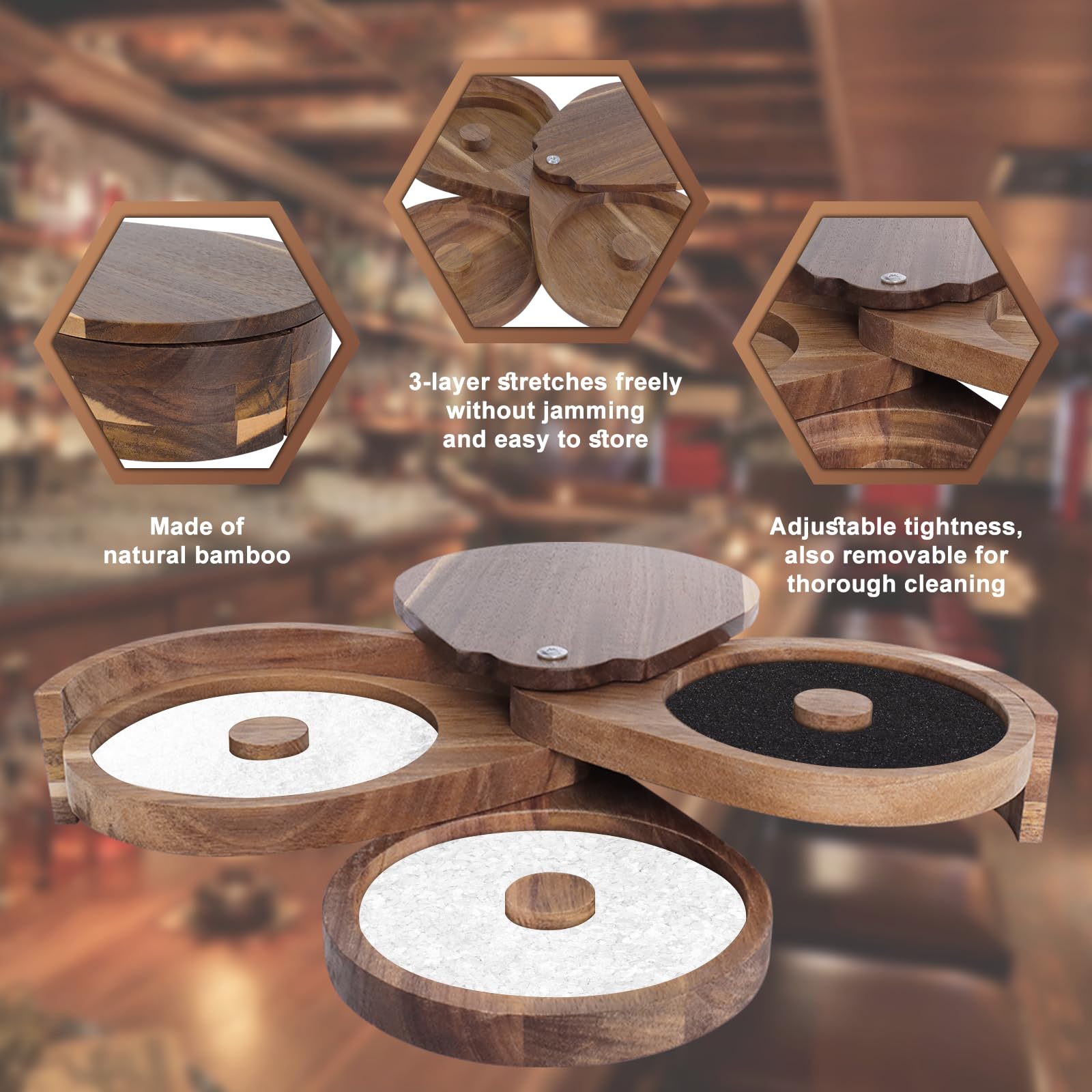 Margarita Salt Rimmer Bamboo, 3 Tier Bar Glass Rimmer Tray with Lid and Sponge, Wooden Rotating Cocktail Salt Rimmers for Bloody Mary Manhattan, Bartender Tool for Home Bar