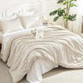 Litanika Queen Comforter Set Beige, 3 Pieces Lightweight Fluffy Solid Bedding Comforter Set, Down Alternative Comforter All Season Bed Set Gift Choice