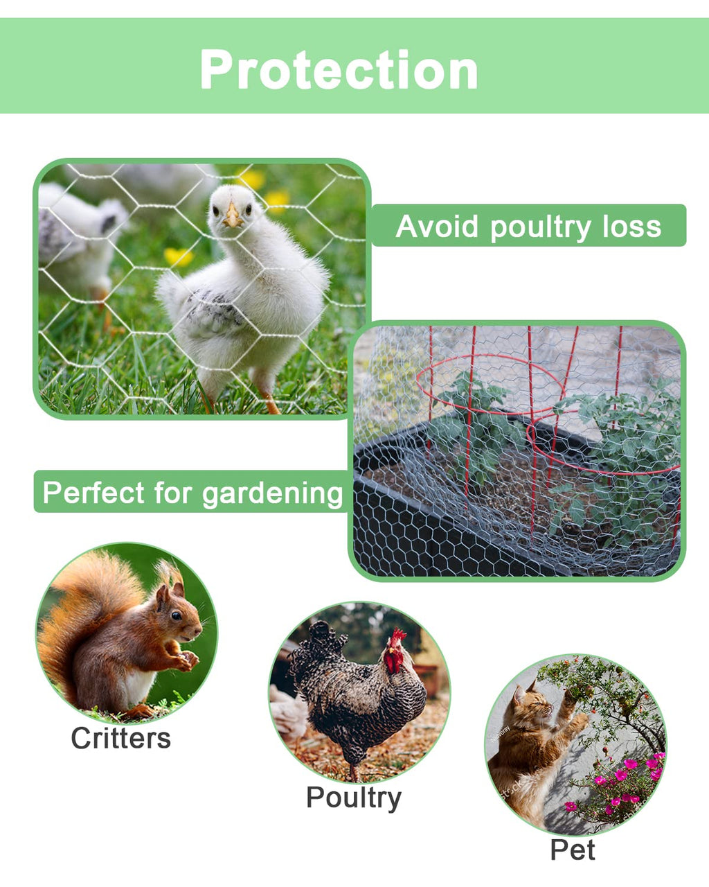 vnesovo Galvanized Chicken Wire Mesh - 16.5 in×33 FT Garden Animal Barrier Fence, 1 inch Mesh Fence for Pet,Rabbit,Poultry