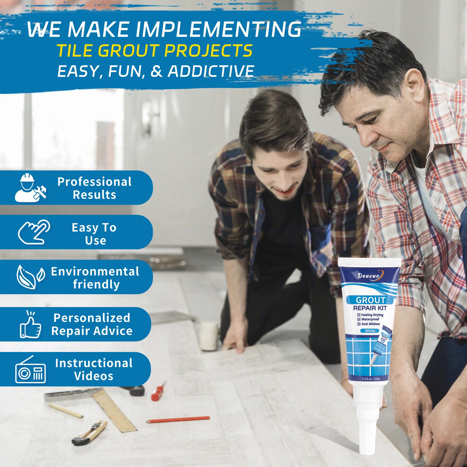 Tile Grout Repair Kit, 8OZ White Waterproof Silicone Caulking Seal, Grout Filler Repair Pen for Bathroom, Shower, Kitchen, Floor,Grout Line