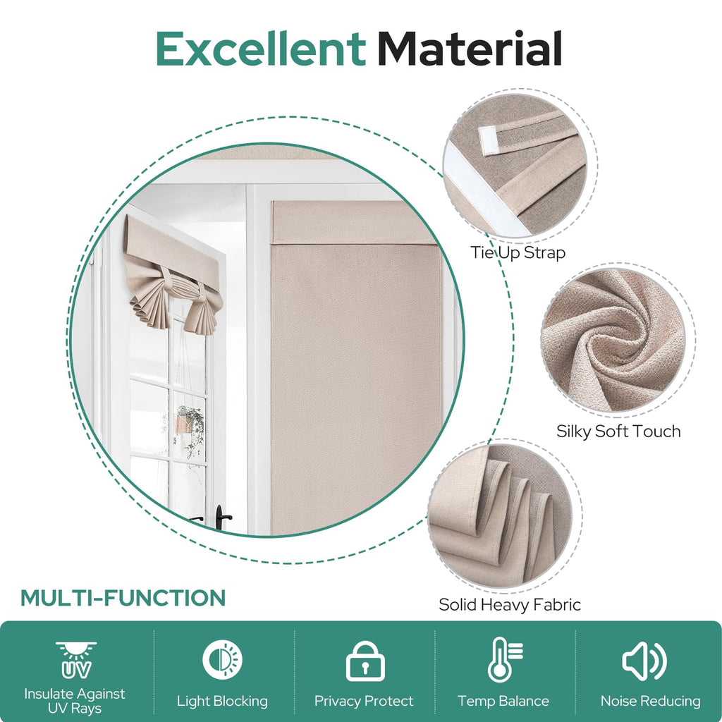 HOMEIDEAS 100% Natural Linen Blackout French Door Curtains, Privacy Door Window Curtains, 26 X 68 Inch Room Darkening Curtains, Thermal Insulated Door Shades for Bedroom, (1 Panel)
