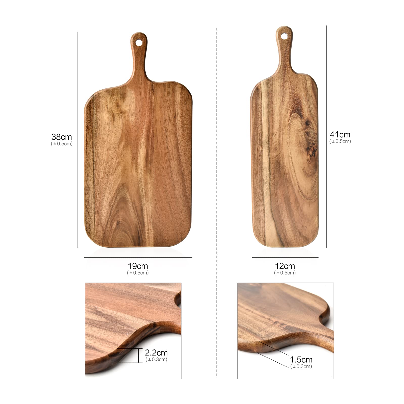 Bill.F Acacia Wood Cutting Board with Handle Wooden Charcuterie Board Paddle Cheese Board Serving Boards for Kitchen Meat, Pizza,Cheese, Bread, Vegetables &Fruits 15'' x 7.5'' x 0.6''