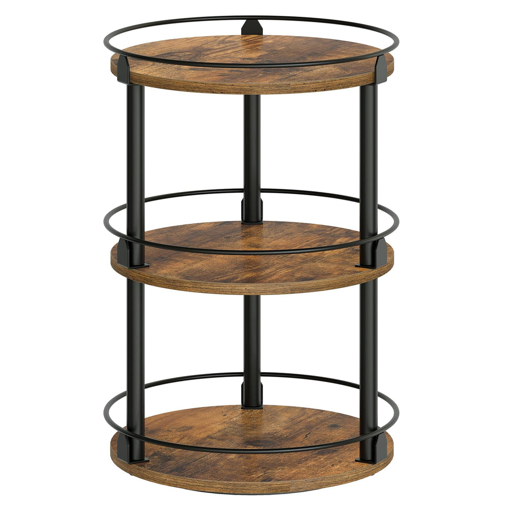 YATINEY Spice Rack, Rotating Spice Organizer for Cupboard, 3 Tier Lazy Susan Turntable, Industrial Countertop Organizer, for Kitchen and Cabinet, Compact and Versatile, Rustic Brown and Black SR23BR