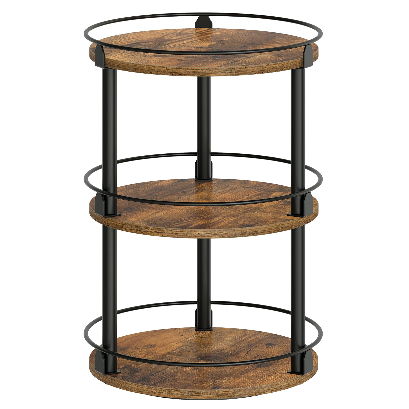 YATINEY Spice Rack, Rotating Spice Organizer for Cupboard, 3 Tier Lazy Susan Turntable, Industrial Countertop Organizer, for Kitchen and Cabinet, Compact and Versatile, Rustic Brown and Black SR23BR