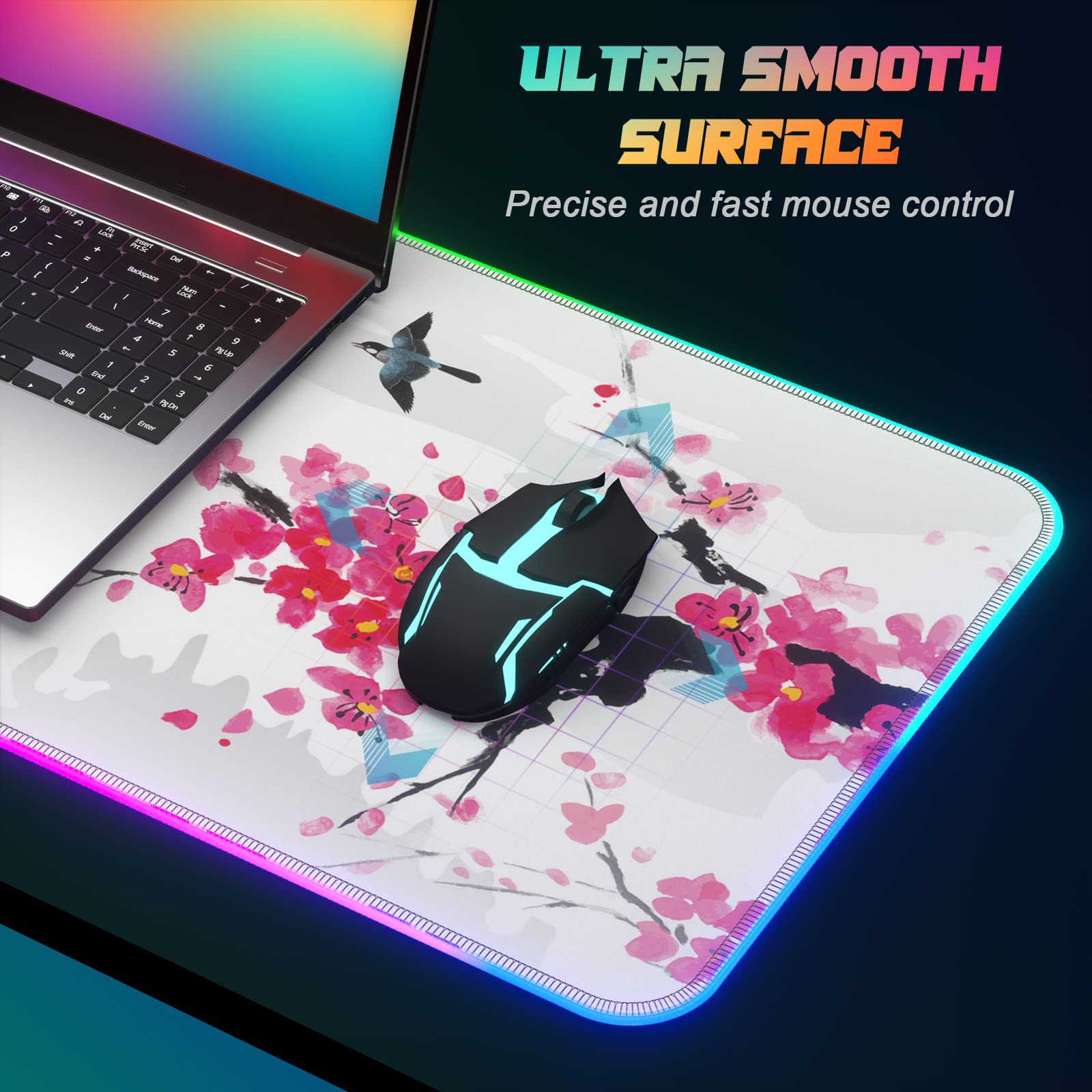 ITNRSIIET RGB Gaming Mouse Pad, Full Desk XL Extended Large Gaming Mousepad, 12 Light Modes, Ultra Thick, Big LED Desk Mat for Keyboard Computer Men Gamer Esport Pros, 32" x 12", Japanese Mount