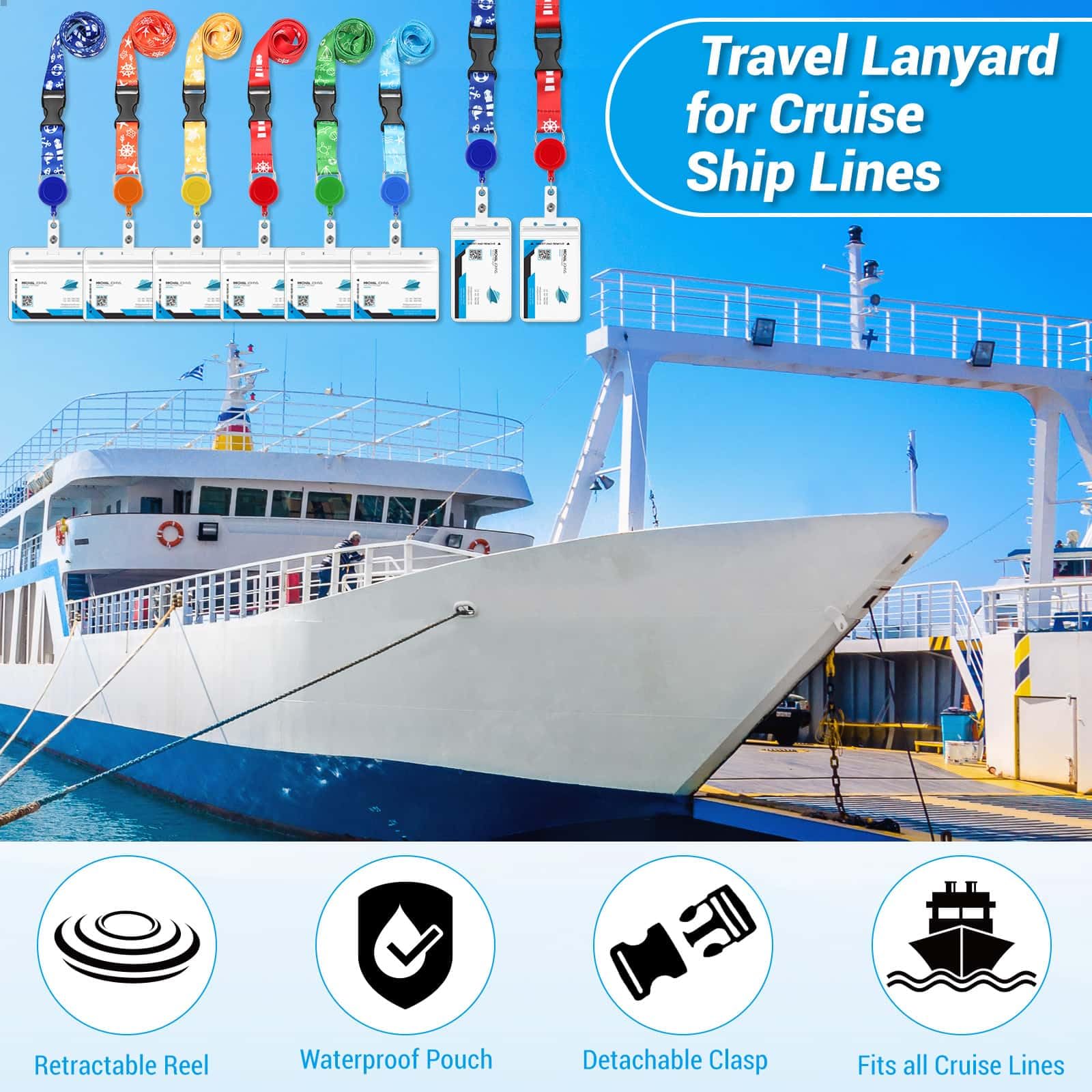 Cruise Lanyards, 6 Pack Waterproof Cruise Luggage Tags with Ship Key Card Badge Holder Travel Lanyard Retractable, Cruise Essentials Accessories
