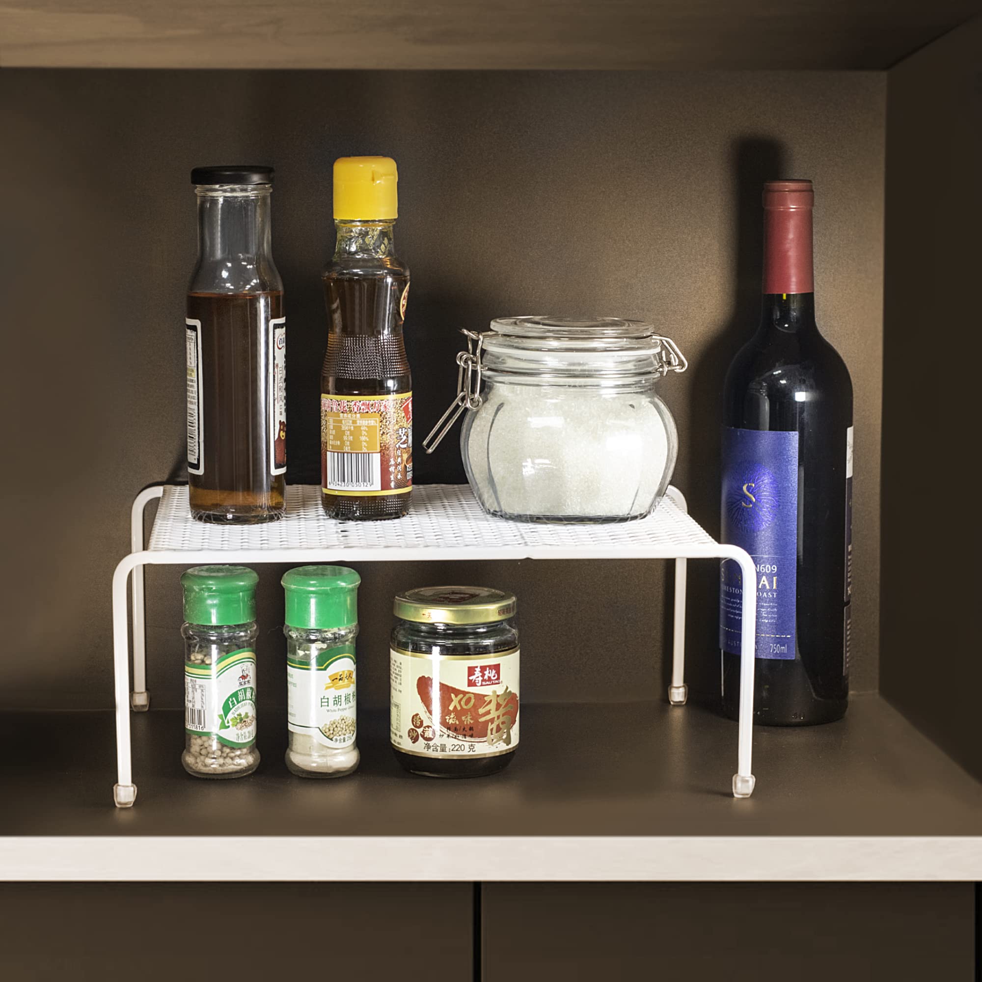 Lonian Kitchen Cupboard Organiser - Home Storage Shelf Wire Rack (2-Pack) for Cabinets, Countertops, Pantries | Rust-Proof, Space Saving, White