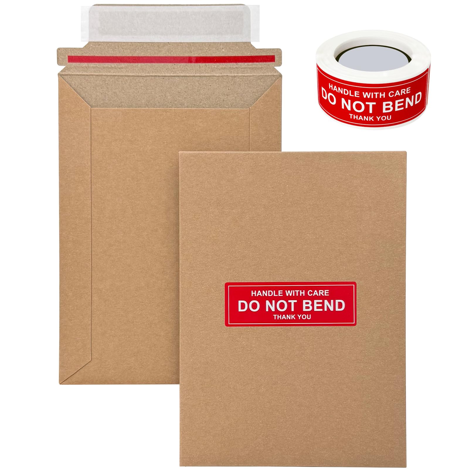 Neehows 100 Pack 5x7 Rigid Mailers Cardboard Envelopes, 400GSM Kraft Photo Mailers Shipping Envelope with DO NOT Bend Labels, Small Stay Flat Self Seal Document Envelope for Trading Cards- Brown