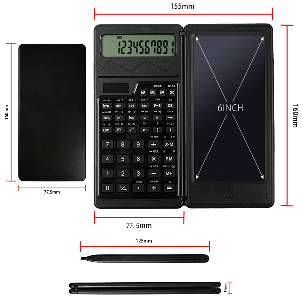 Scientific Calculator, Smart Folding Portable Scientific Function Calculator, 10-Digit LCD Solar Rechargeable Calculator with Erasable Writing Board, Versatile Silent Learning for Office and School