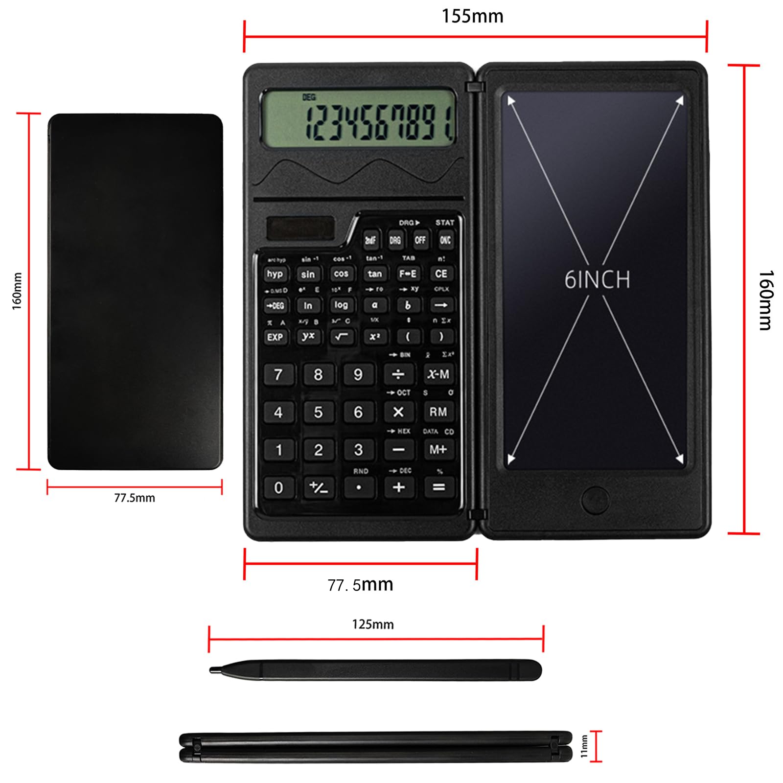 Scientific Calculator, Smart Folding Portable Scientific Function Calculator, 10-Digit LCD Solar Rechargeable Calculator with Erasable Writing Board, Versatile Silent Learning for Office and School