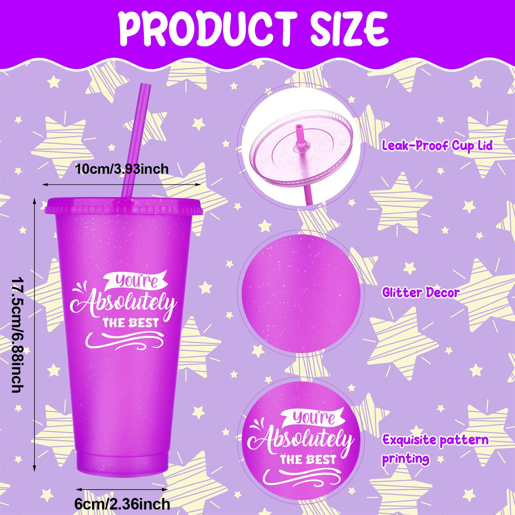 20 Pcs Thank You Tumblers Bulk 24 oz Inspirational Plastic Cups Glitter Reusable Tumblers with Straw and Lid Iced Coffee Water Bottle for Teacher Nurse Coworker Staff Employee Appreciation Gifts