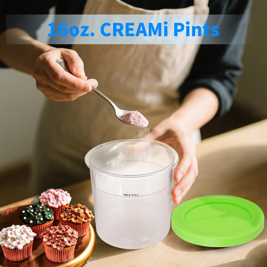 GKAKITSP 4 Pack Pints Containers and Lids Compatible with Ninja NC299 NC300 NC301 CREAMi Ice Cream Maker, BPA-Free & Dishwasher Safe, 4 Colors