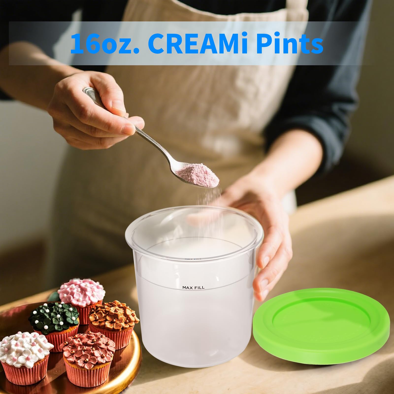 GKAKITSP 4 Pack Pints Containers and Lids Compatible with Ninja NC299 NC300 NC301 CREAMi Ice Cream Maker, BPA-Free & Dishwasher Safe, 4 Colors
