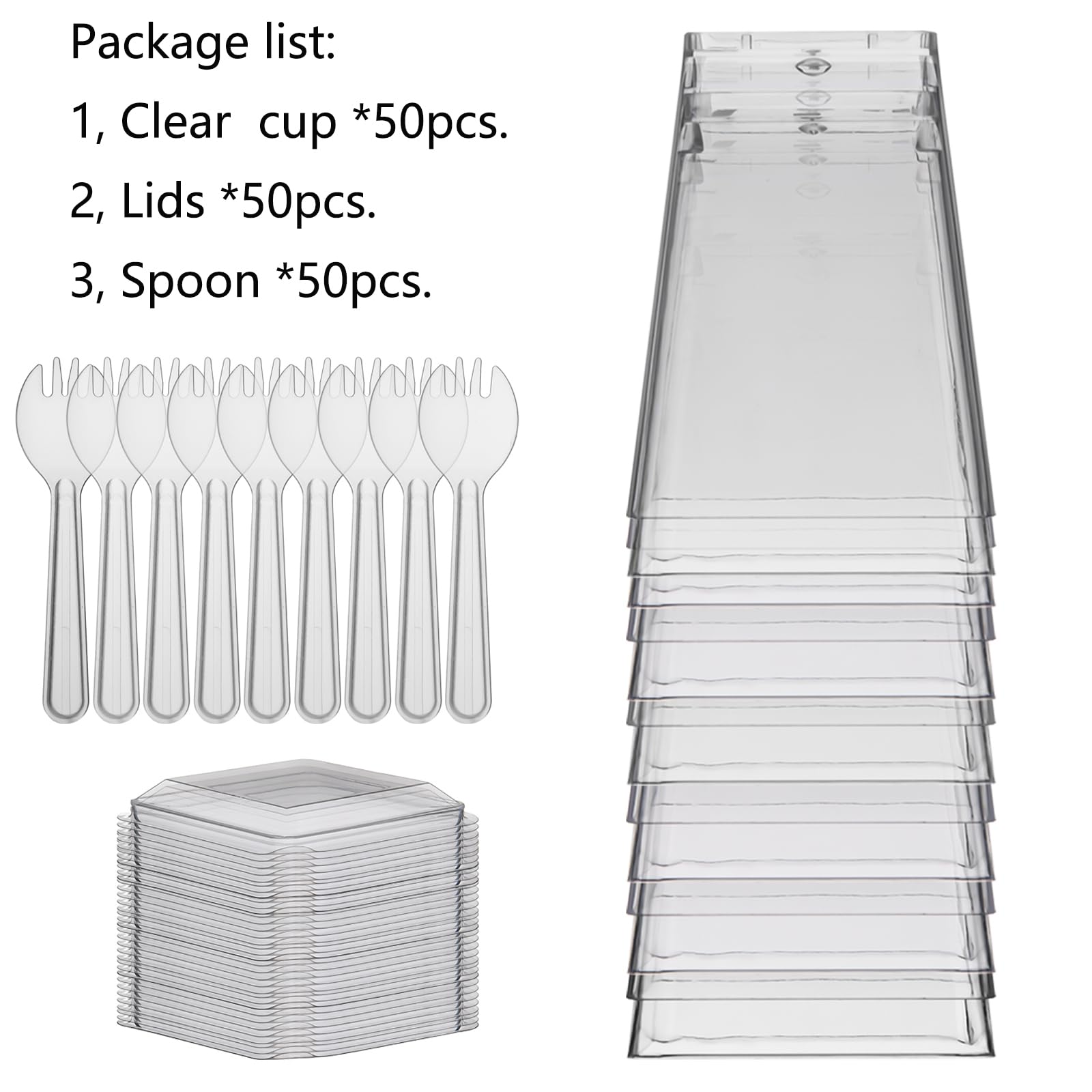 Toowood 50pcs Clear Dessert Cups with Lids and Spoons, 5.4oz Dessert Cups, Mini Cups Reusable Square Parfait Cup for Party Appertizer, Christmas