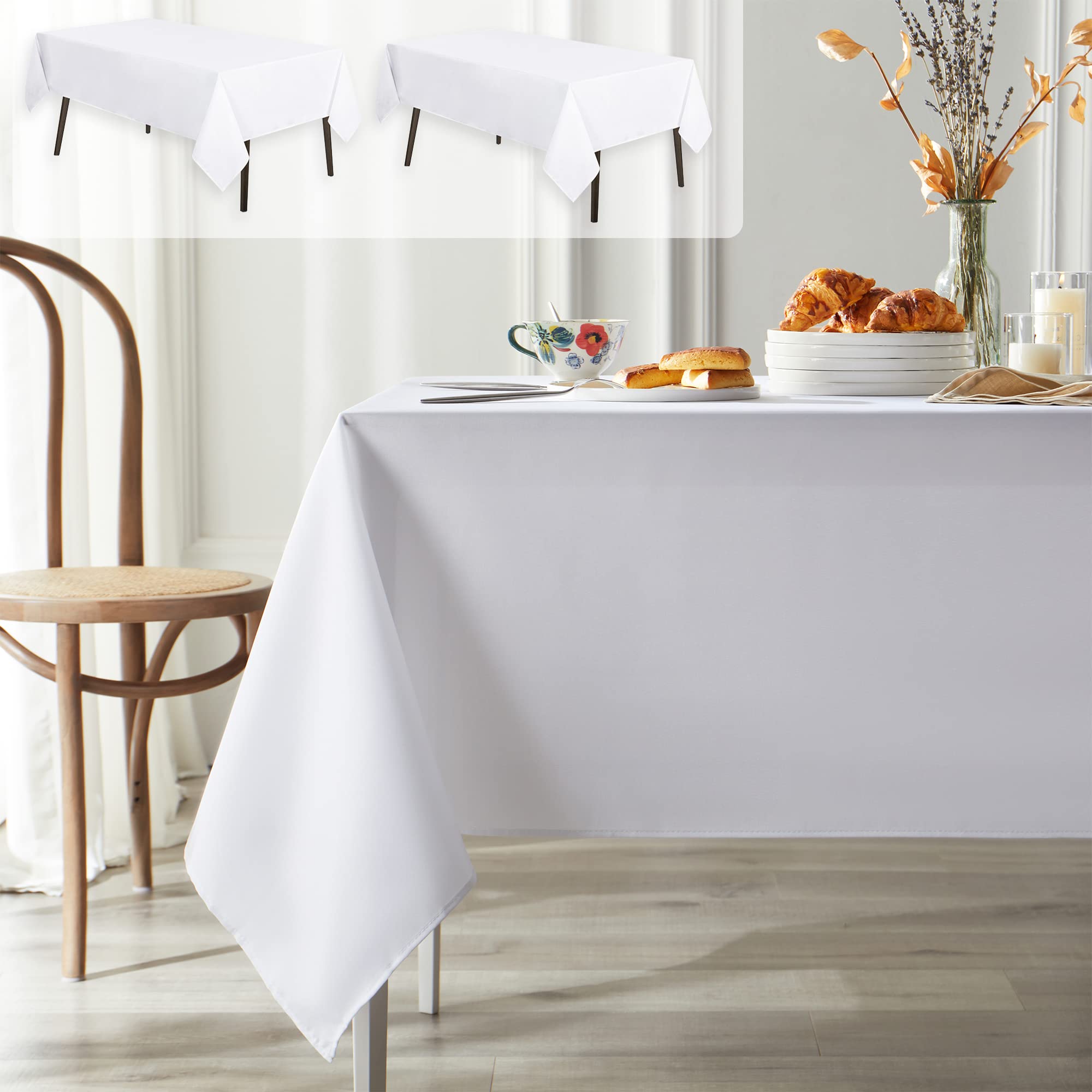 MYSKY HOME 2 Pack White Table Cloths Rectangular 60 x 84 Inch, Nappe de Table Rectangulaire Table Cloth Machine Washable Polyester, Tablecloth Table Cover for Dining Buffet Parties Picnic Weddings
