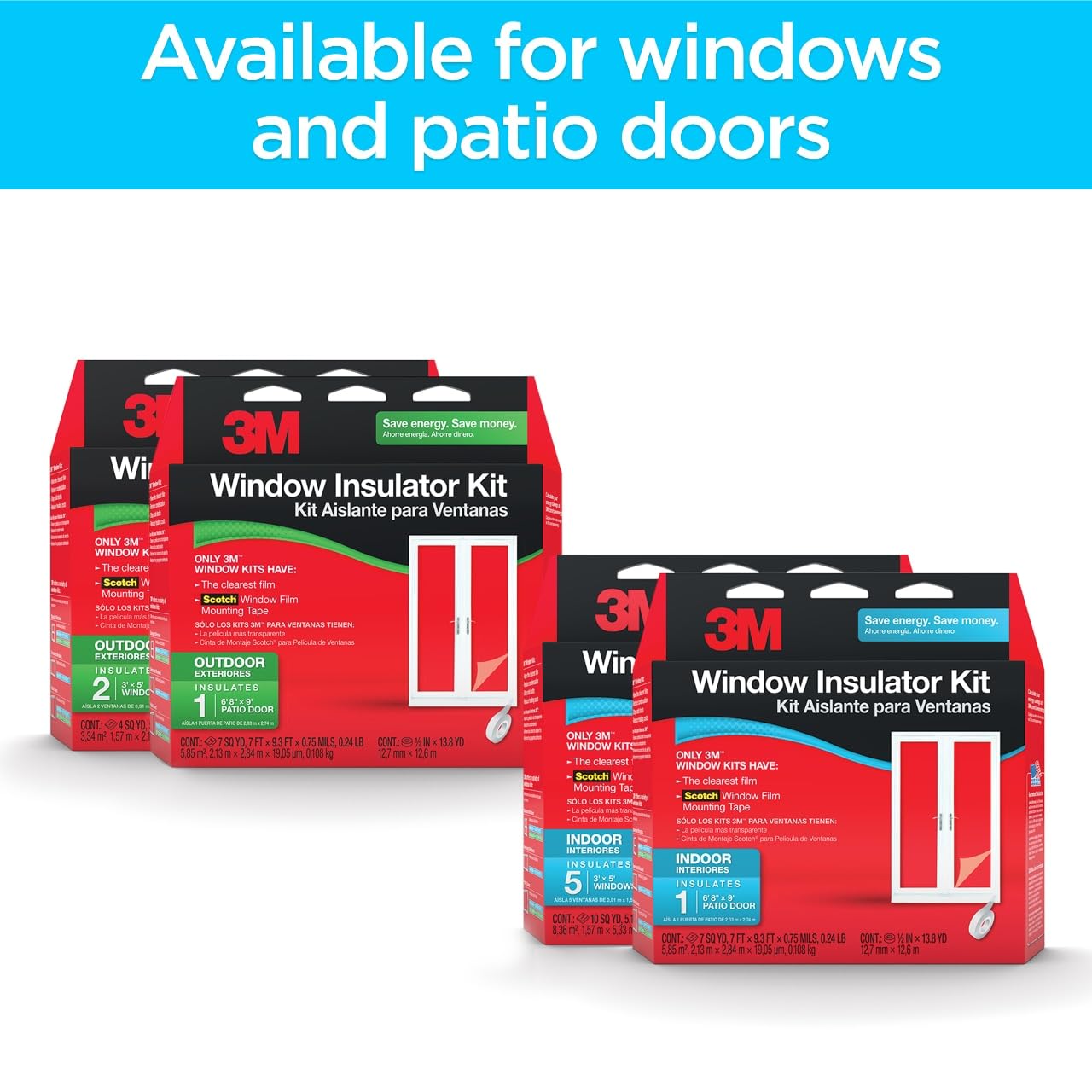 3M Indoor Window Insulation, Insulator Kit for 5 Windows 3ft x 5ft, Keeps Cold Air Out and Warm Air In, Includes Heat Shrink Window Film and Scotch Window Film Mounting Tape (2141W-6)