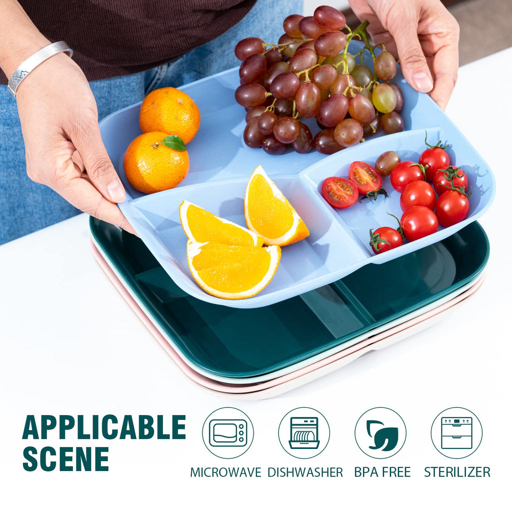Unbreakable Divided Plates 10 Inch 5 PCS, Reusable Wheat Straw Dinner Plates, Microwave and Dishwasher Safe, Perfect for Kids and Adults.…