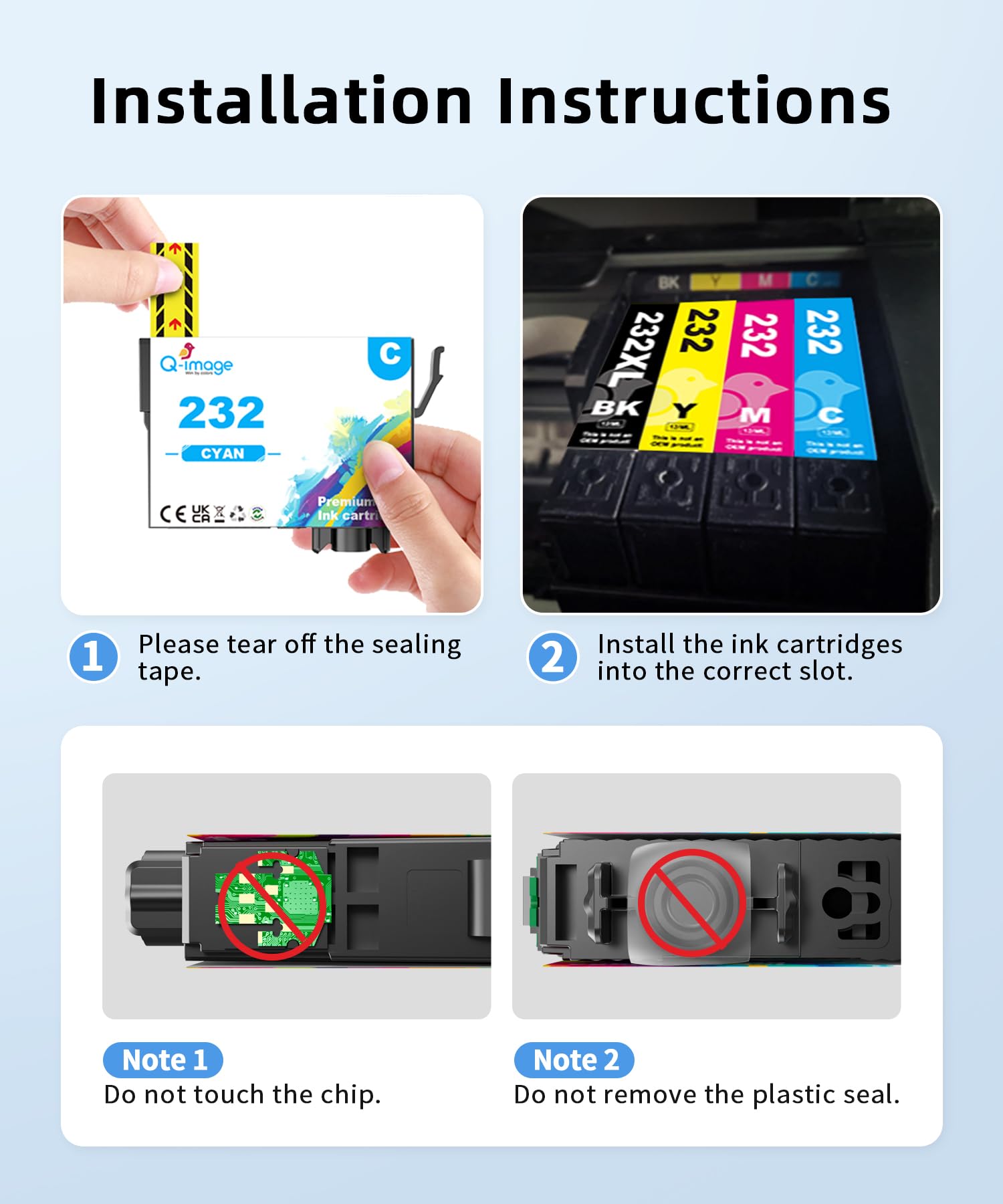 Replacement 232XL 232 Ink Cartridge Remanufactured for Epson 232 232XL Work with Workforce WF-2930 WF-2950 Expression Home XP-4200 XP-4205 Ink Cartridges for epson 232 Ink cartridges（4 Pack）