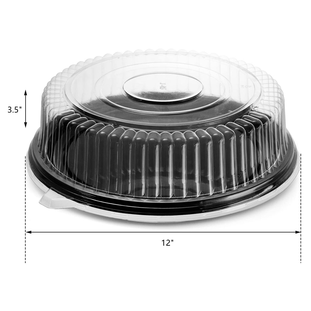 Frcctre 12 Pack 12 Inch Plastic Serving Tray with Lid, Disposable Plastic Food Serving Platters with Clear Dome Lids, Stackable Round Trays for Party, Takeout Food, Catering, Picnic