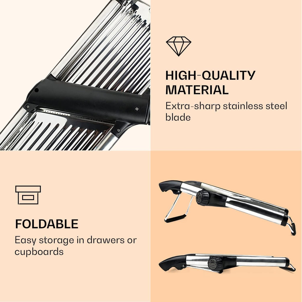Rotatable Thickness Dial Mandoline Slicer for Kitchen - Anti-Slip Base Vegetable Slicer with Finger Guard & Cut-Resistant Glove – Stainless Steel Body Vegetable Cutter (Premium)