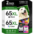 Printer Ink 65XL for HP 65 Ink Cartridges - 2 Pack 65XL Black and Colour High Yield Replacements for HP Ink 65 Compatible for HP Envy 5055 5052 5058 DeskJet 2652 2655 3755 3720 3722 3752 3758 Printers