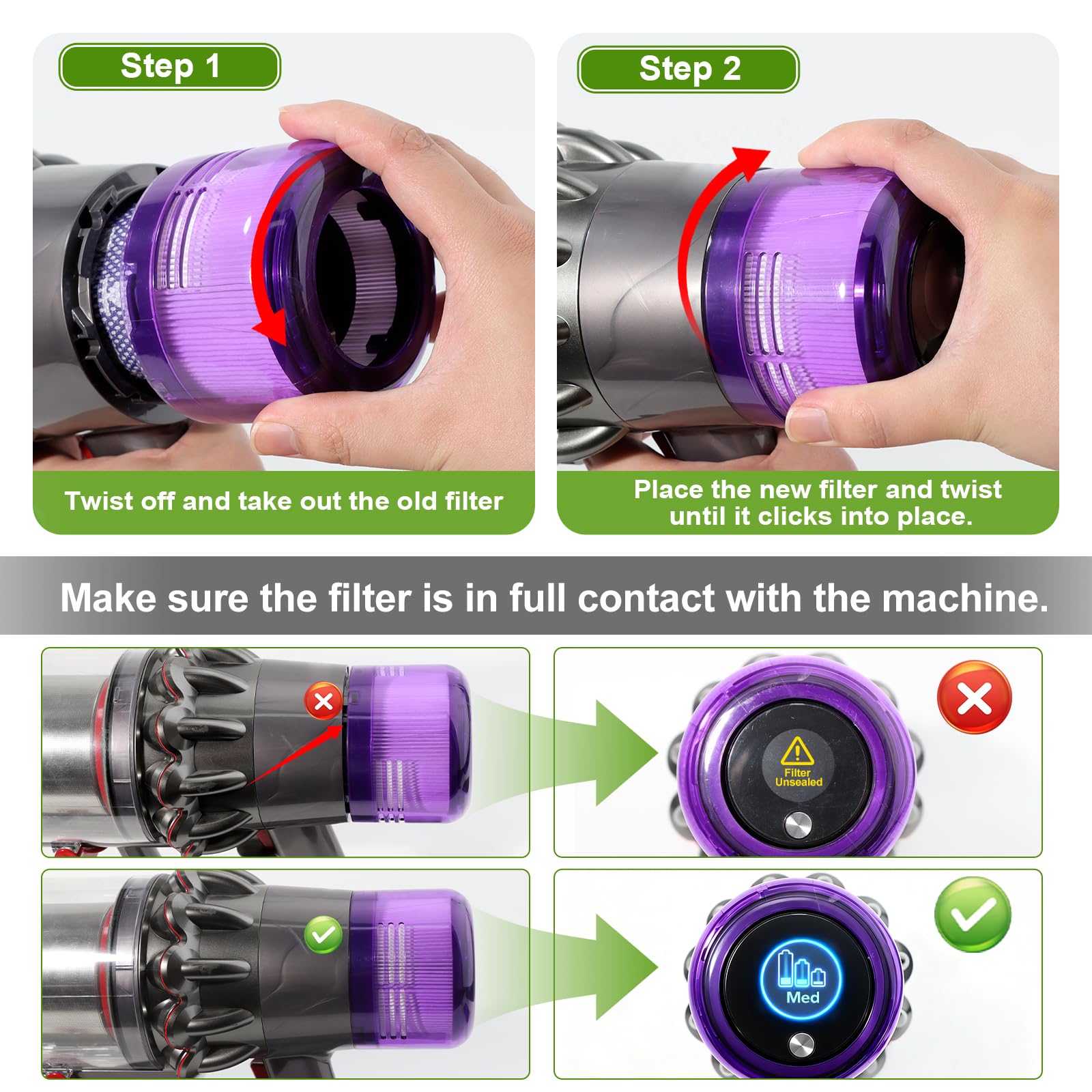Anicell 3 Pack V15 Filter Replacement for V11 Animal V11 Torque Drive V15 Detect Cordless Vacuum, Compare to Part # 970013-02