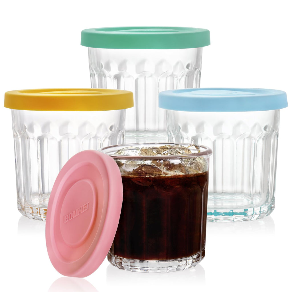 Coloch 4 Pack 13Oz Glass Jar with Leakage Proof Lid, 400ml Clear Storage Jar for Spices, Tea Leaf, Nuts, Overnight Oat Cup All-purpose Glass Drinking Cup for Cooled Tea, Juice, Coffee, Yogurt
