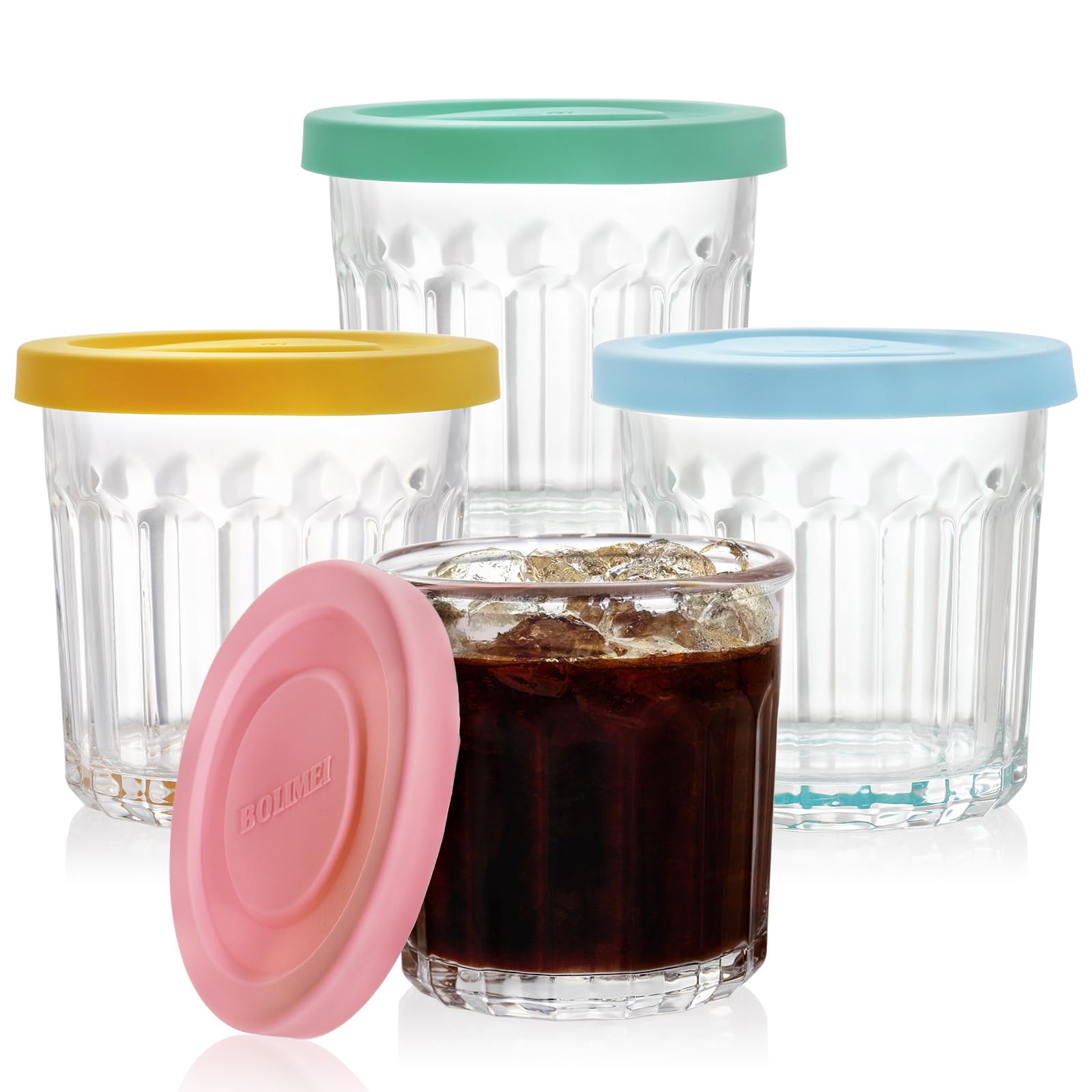 Coloch 4 Pack 13Oz Glass Jar with Leakage Proof Lid, 400ml Clear Storage Jar for Spices, Tea Leaf, Nuts, Overnight Oat Cup All-purpose Glass Drinking Cup for Cooled Tea, Juice, Coffee, Yogurt