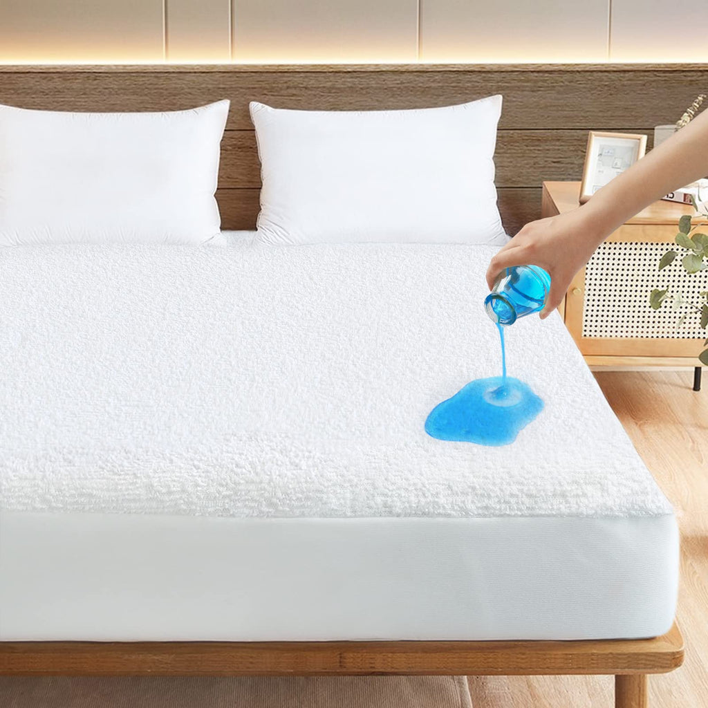 SPRINGSPIRIT 100% Queen Size Mattress Protector Waterproof Hypoallergenic Terry Mattress Cover, Ultra Soft and Breathable Queen Mattress Protector Noiseless, 18'' Depth Pocket (60 x 80inch)