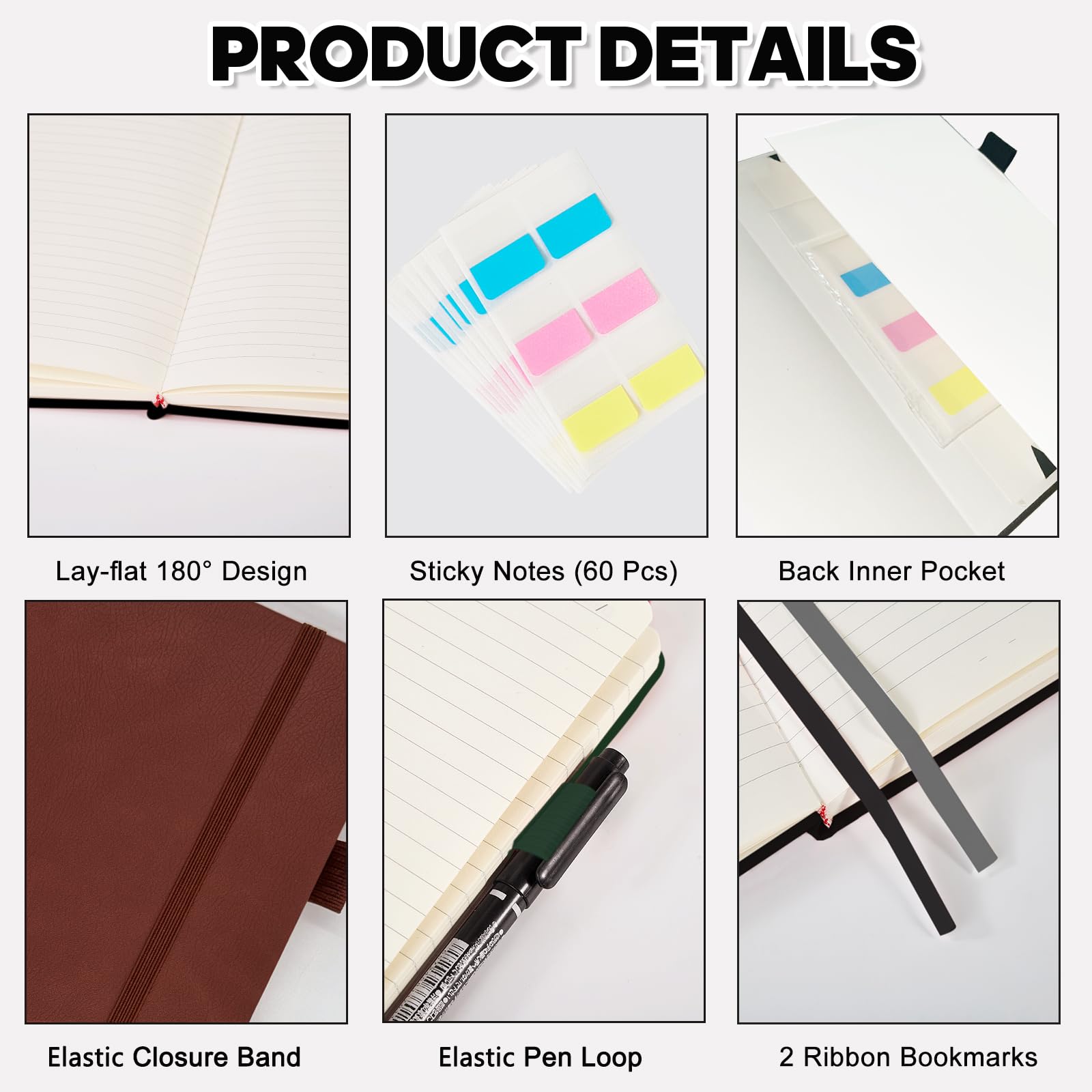 Lined Journal Notebook for Work School, 3 Pack A5 Leather Journal 160 Pages, 100GMS Thickened Paper, Hardcover Notebook with Pocket & Pen Loop for Women & Men (Brown, Black, Green)