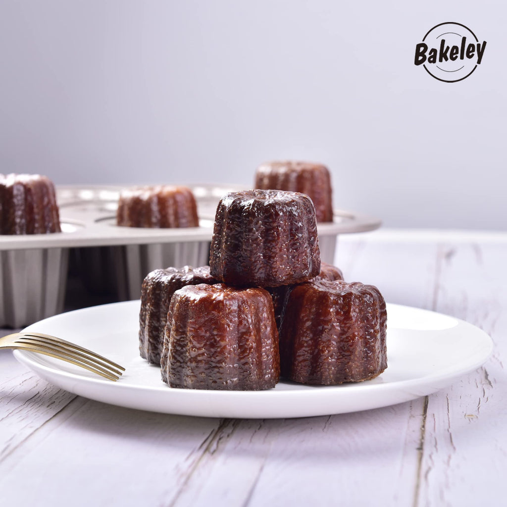 Bakeley 12 Canele Mold Cake Pan Non-Stick Canele Muffin Bakeware Cupcake Pan for Oven Baking (Champagne Gold)