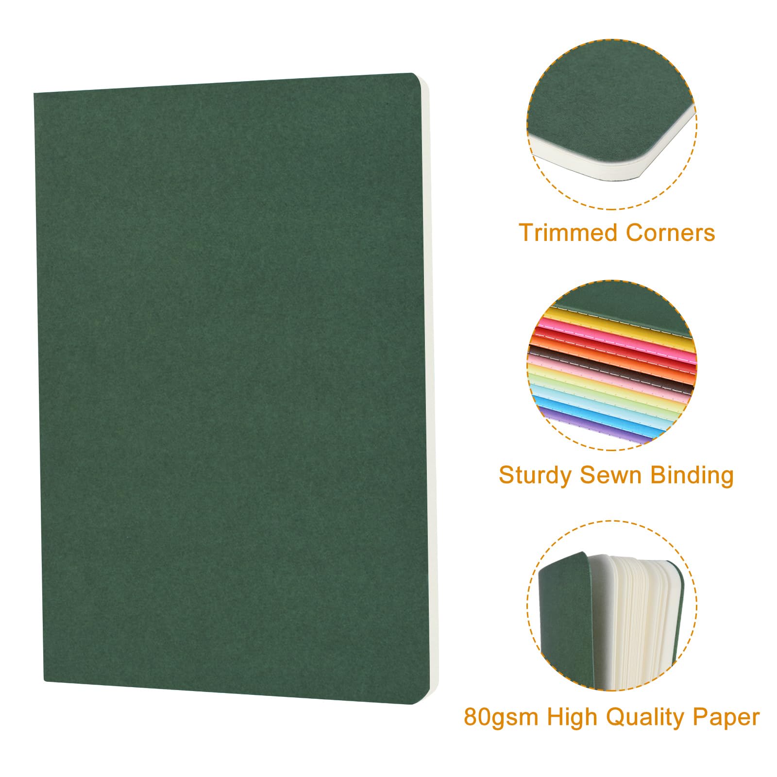 ZCZN 24 Pack Colorful Blank Notebooks Bulk, A5 Journals with 12 Colors, 60 Pages/30 Sheets, 8.3x5.5 Inch, Plain Paper, Travel Writing Journal Notebooks for Work & School