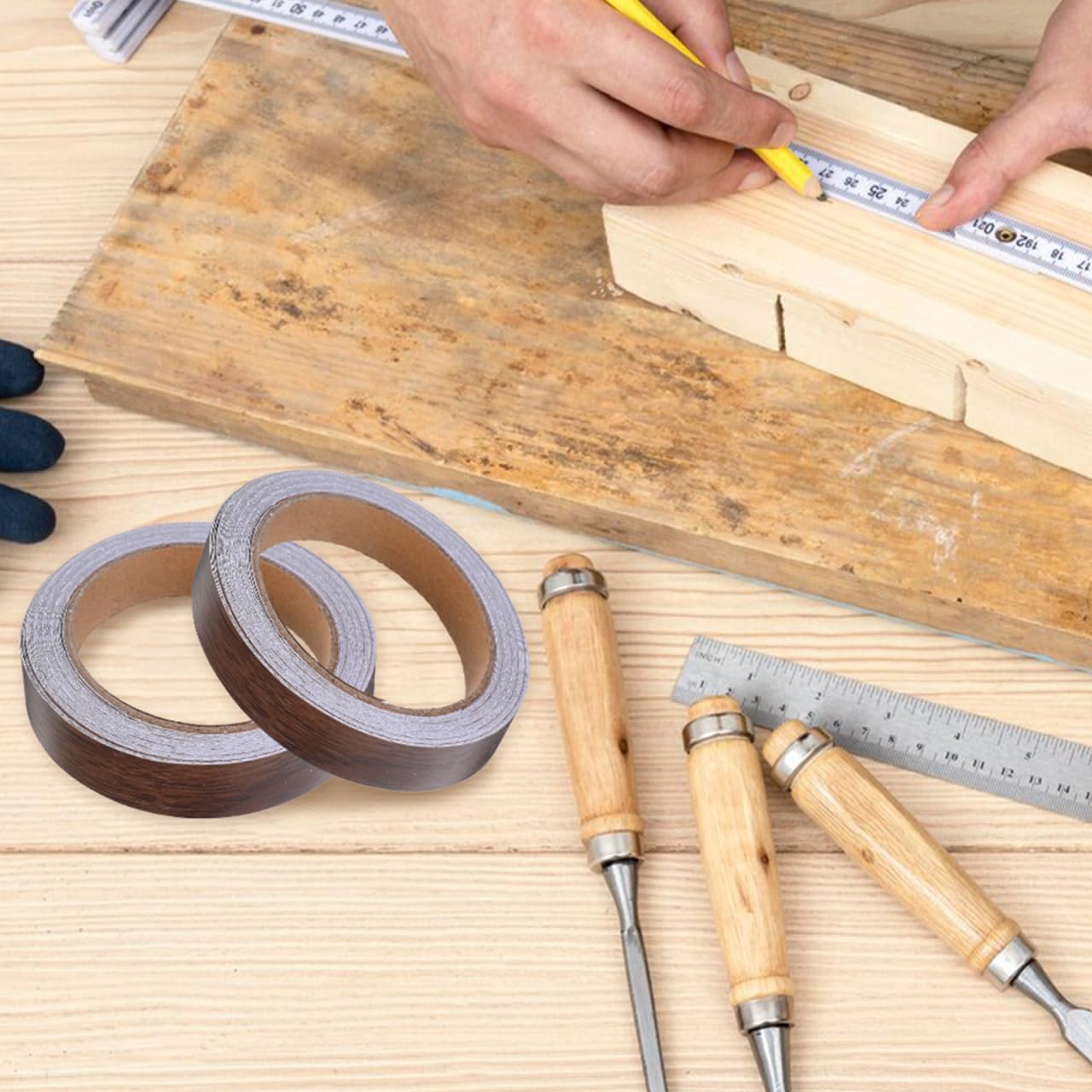 jojofuny 2 Rolls Wood Colored Banding Tape for Furniture Protection DIY Home Decor Easy Installation