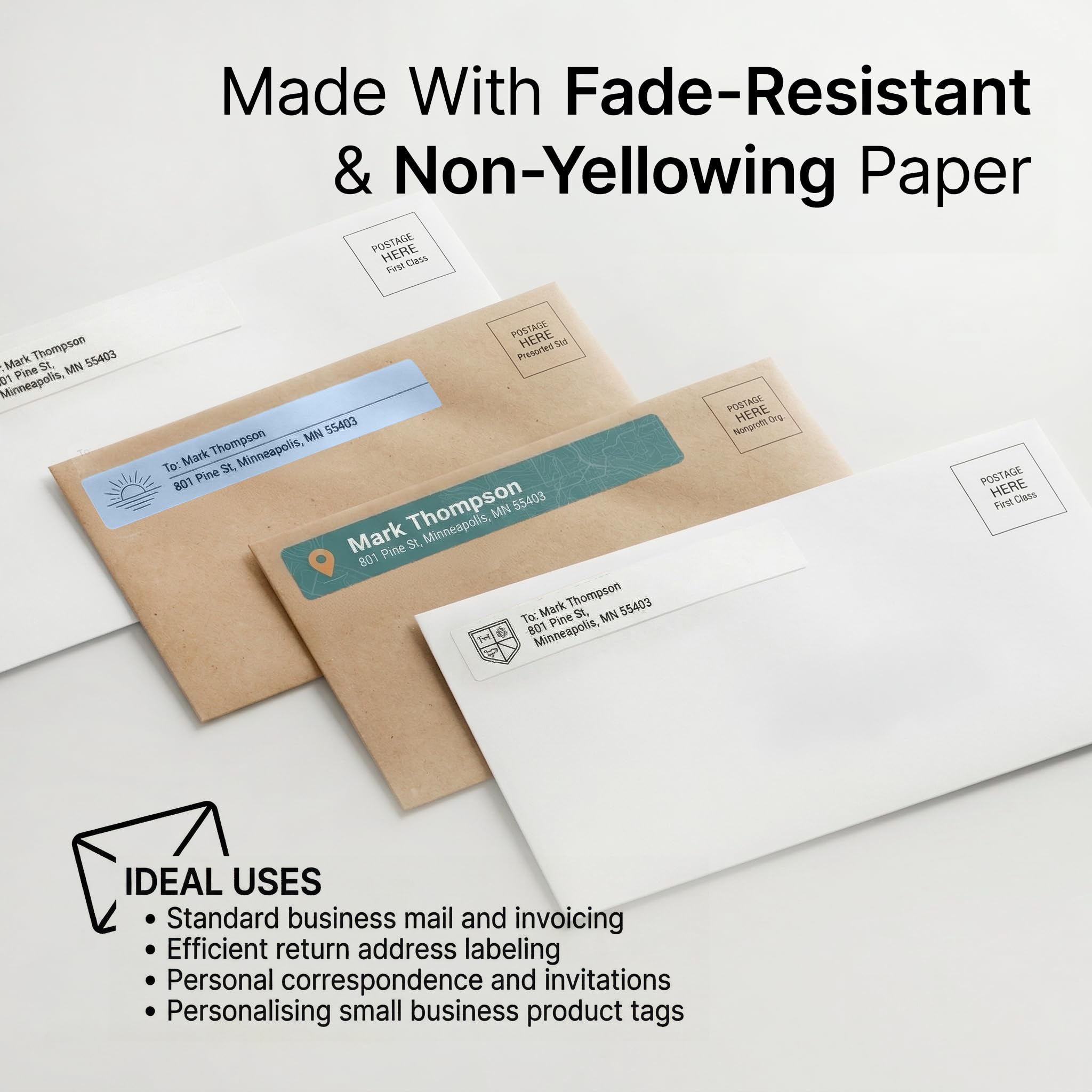 3 7/16" X 2/3" Matte White File Folder Labels Compatible with Inkjet and Laser Printers - 100 Sheets, 3000 Printable Paper Stickers for Return Addresses and Mailing - Spartan Industrial Template R012