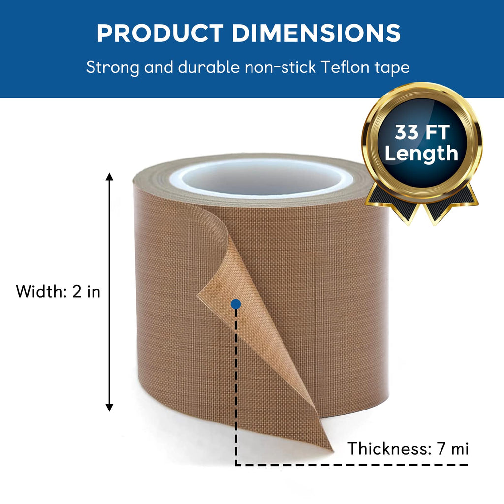 Teflon Fabric Tape, 2 Inch 30 Feet PTFE Tape for Vacuum Sealer Machine, Hand Impulse Sealers Insulation PTFE Coated Fiberglass Adhesive Tape Compatible with FoodSaver Seal A Meal Weston Cabella