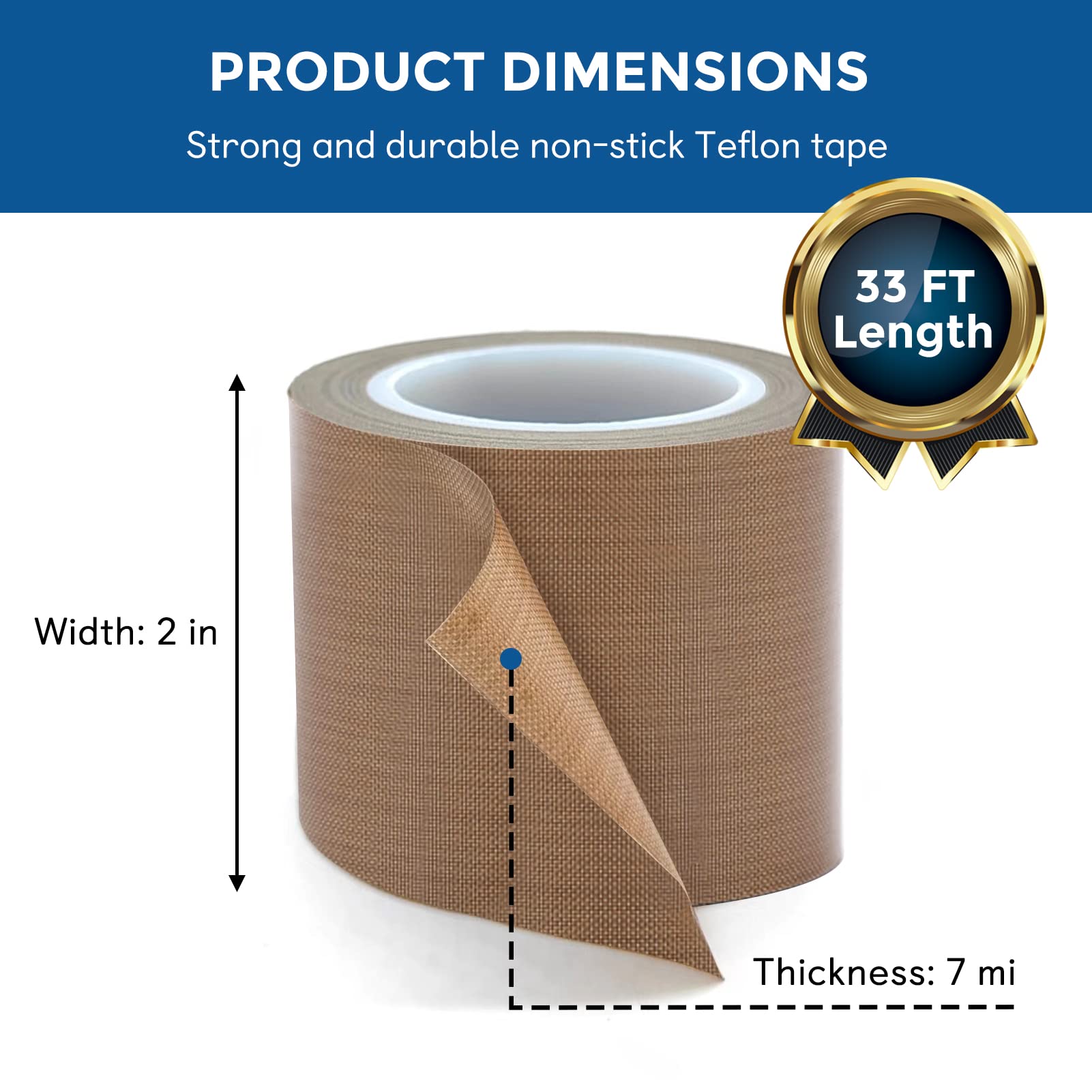 Teflon Fabric Tape, 2 Inch 30 Feet PTFE Tape for Vacuum Sealer Machine, Hand Impulse Sealers Insulation PTFE Coated Fiberglass Adhesive Tape Compatible with FoodSaver Seal A Meal Weston Cabella