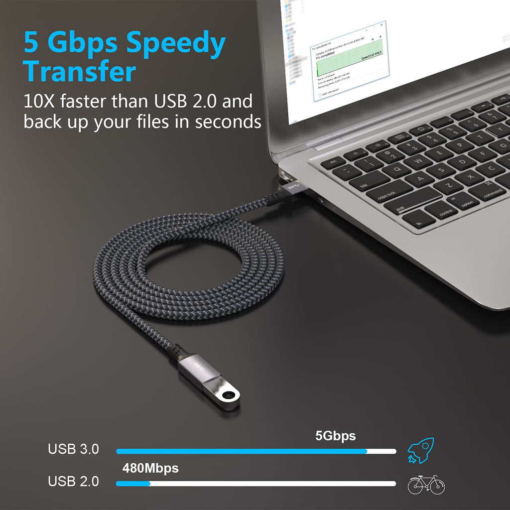 Hisatey USB Extension Cable 20 ft- USB3.0 Extension Cable,Durable Braided Design Type A Male to Female USB Extender for Printer,Keyboard,Mouse,Flash Drive