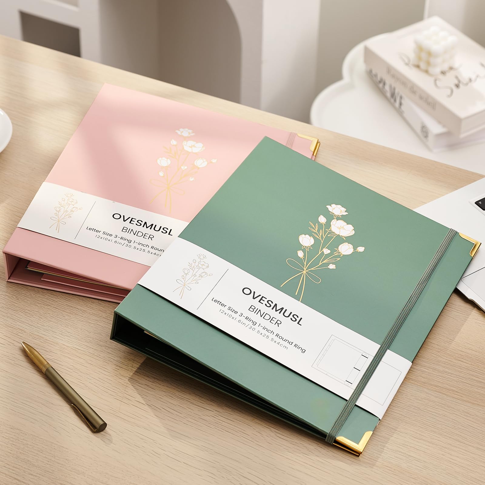 Aesthetic 3 Ring Binder 1 Inch Cute Three Round Rings Binders with Dividers Suitable for 8.5 x 11 Letter Size Paper Loose Leaf Binder with 2 Pockets for School Work