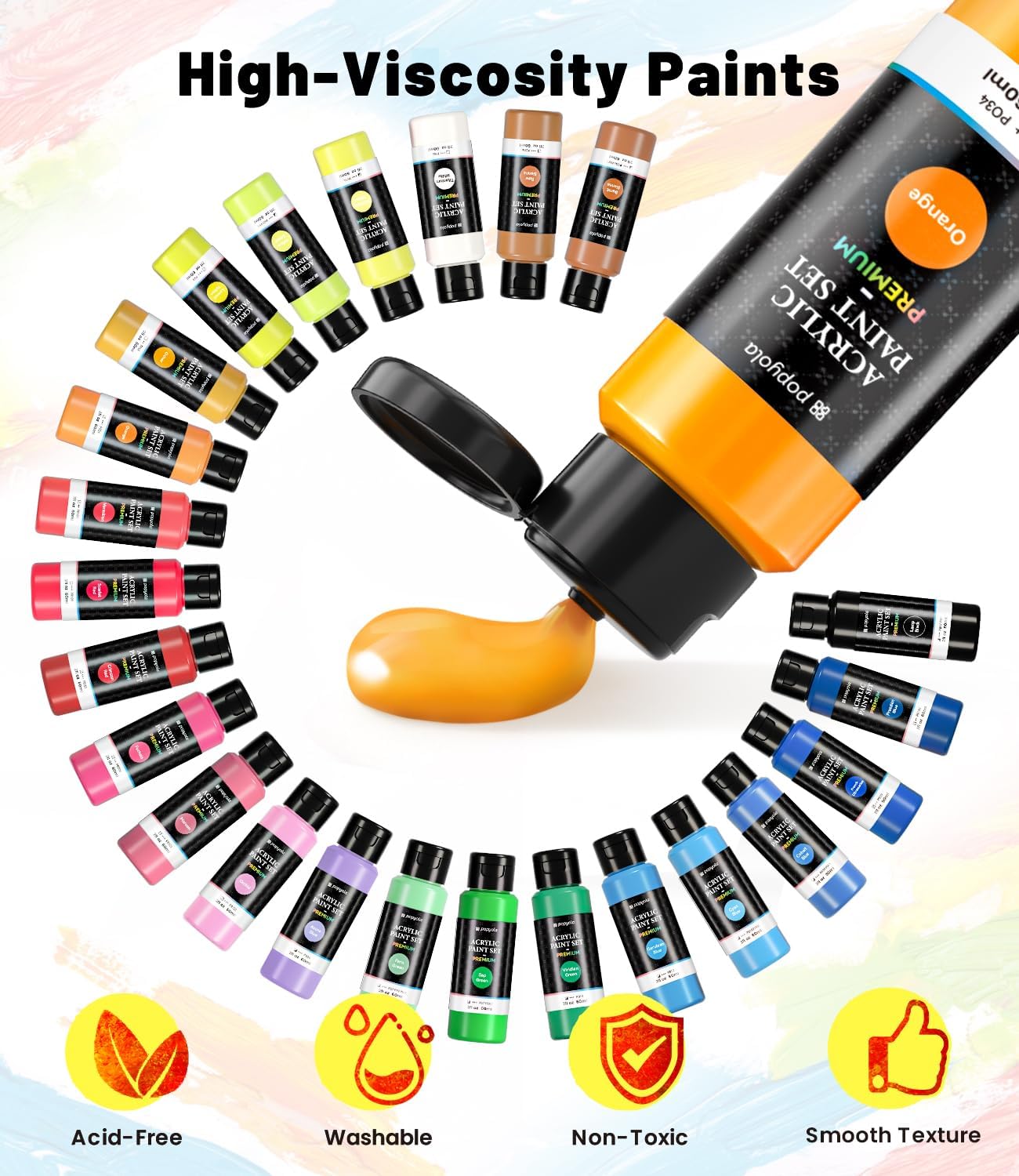 40 PCS Acrylic Paint Set with 12 Brushes, 2 Knives, Palette & Sponge, 24 Colors (2oz/60ml) Art Craft Paint for Beginners Professionals Hobbyists on Halloween Pumpkin Canvas Ceramic Rock