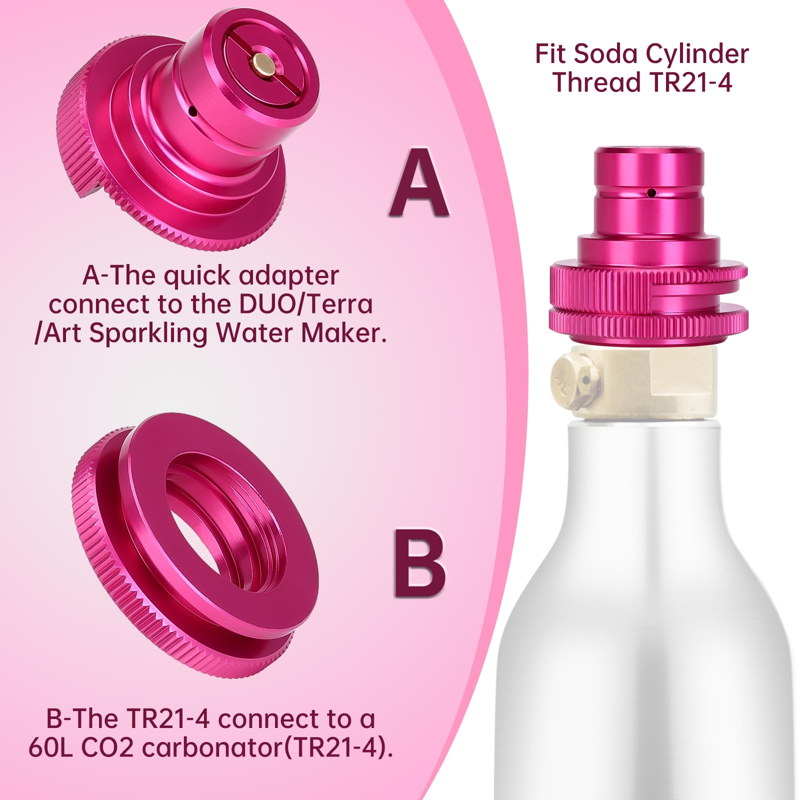 HK Quick Adapter for CO2 Soda, Water Bubbler for Terra/Art/Duo Sparkling Water Maker, Connecting Original Blue CO2 Cylinder with TR21-4 Male Thread