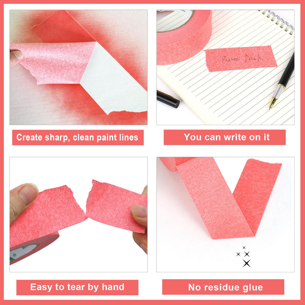 BOMEI PACK 5Rolls Pink Masking Tape 36mm x 55yds, General Purpose Thin Pink Painters Tape for Painting, Labeling, DIY Crafting, Decoration and School Projects, Total 275yds
