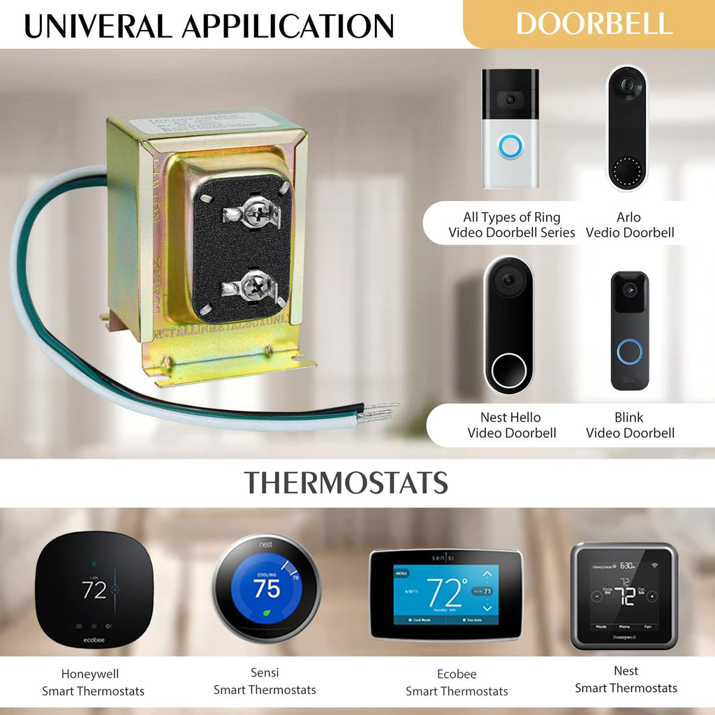 VIIVRIA 24-Volt AC 40VA Doorbell Transformer, Compatible with Ring Wired Video Doorbell and Thermostats, Easy to Install Hardwired Door Chime Power Supply for Multiple Smart Doorbells