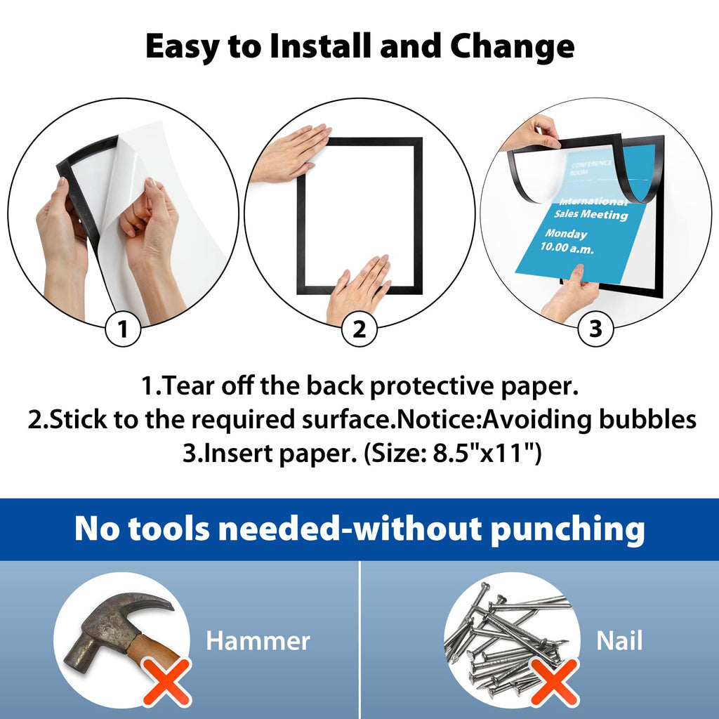 VAIIGO 8.5"x 11" Magnetic Sign Holder, 10Pack Double Sided Window Self Adhesive Magnetic Display Frame with Clear PVC and Strong Magnet for Office/Store/Door/Glass/Refrigerator Display Frame, Black