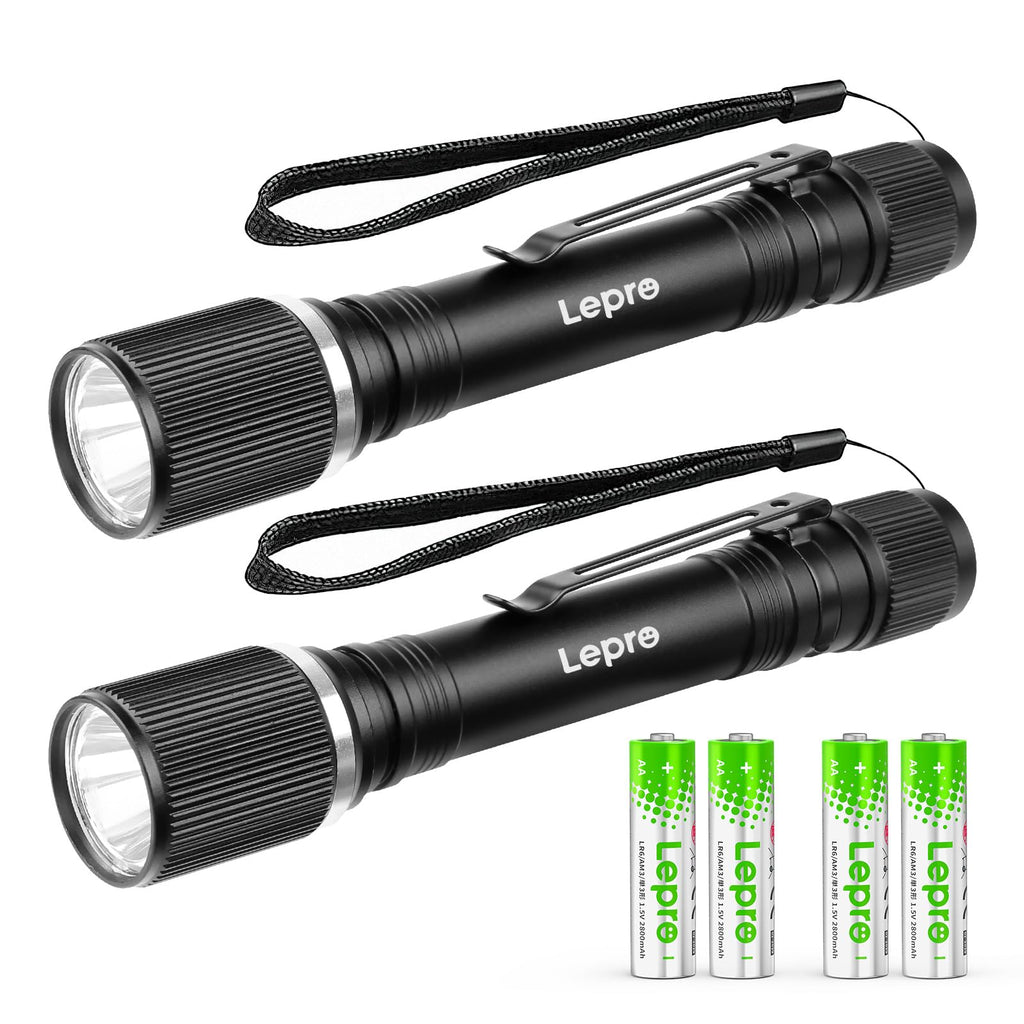 Lepro Flashlight, Led Flashlight with AA Battery Included, LED Torch for Emergency Camping Hiking Dog Walking, Halloween, Christmas (2 Pack)