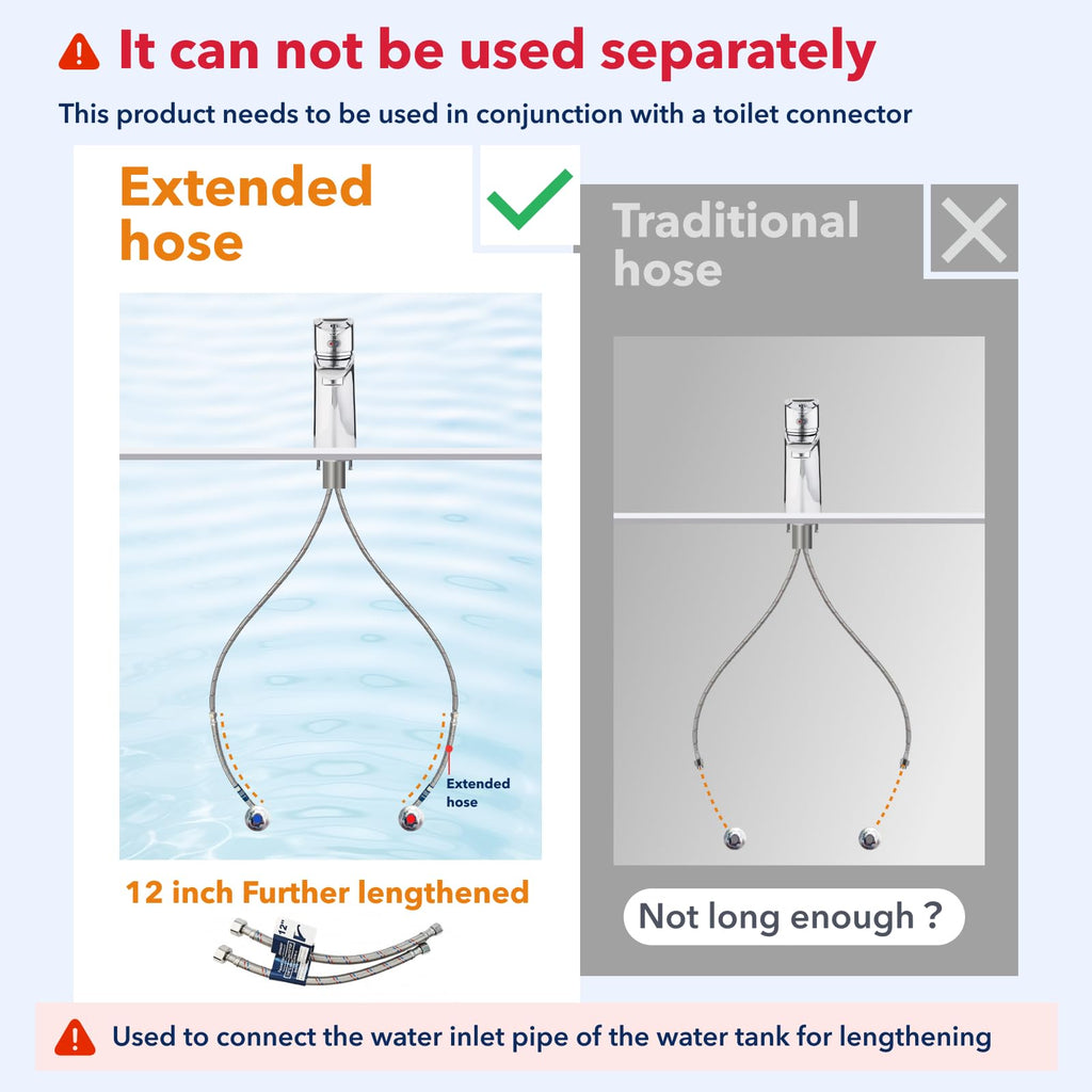 2-Pack 12-Inch Faucet Supply Extension, 3/8 OD Comp (Male) x 3/8 Comp (Female)