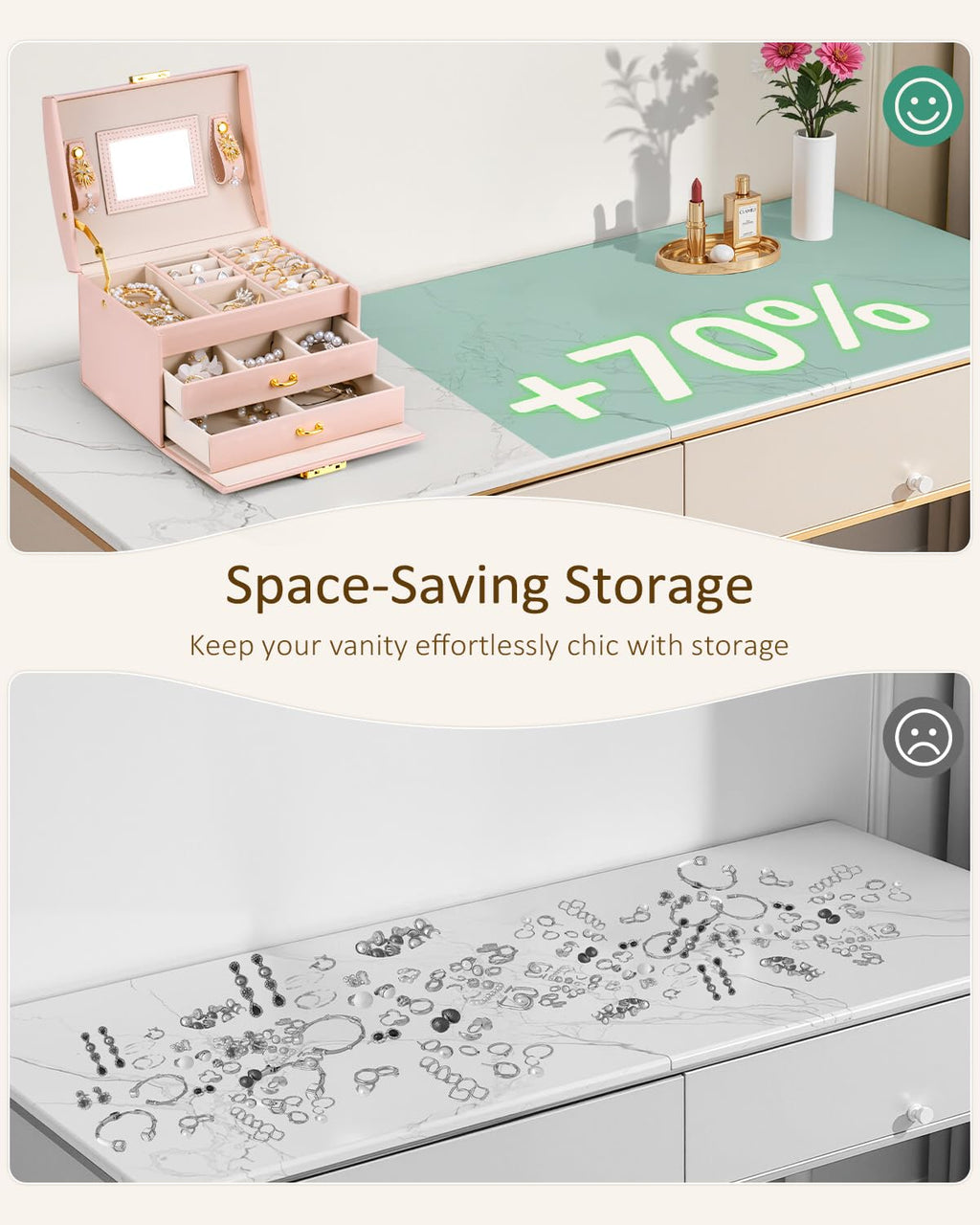 Lifcozy Jewelry Box for Girls Women, 3-Layer Jewelry Organizer with Mirror and Portable Handle, Small Jewellery Organizers for Young Women, Teenage Girl, 17.2 x 13.5 x 12.5 cm Pink