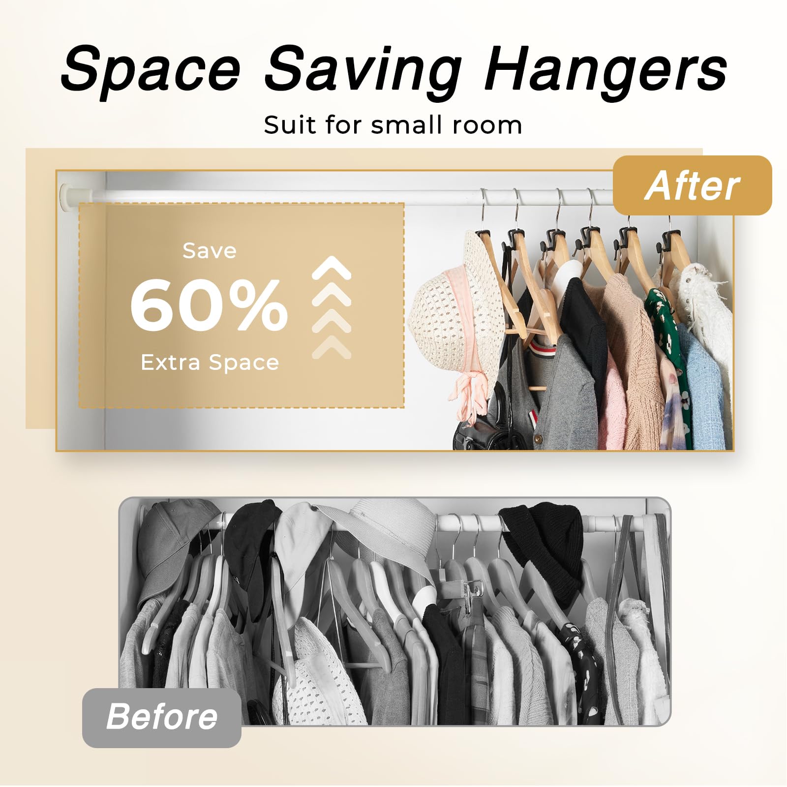HOUSE DAY Space Saving Hanger Hooks 60 Pack, Black Clothes Hanger Connector Hooks, Heavy Duty Hanger Hooks Space Saver, Premium College Dorm Room Essentials, Good Closet Organizers and Storage