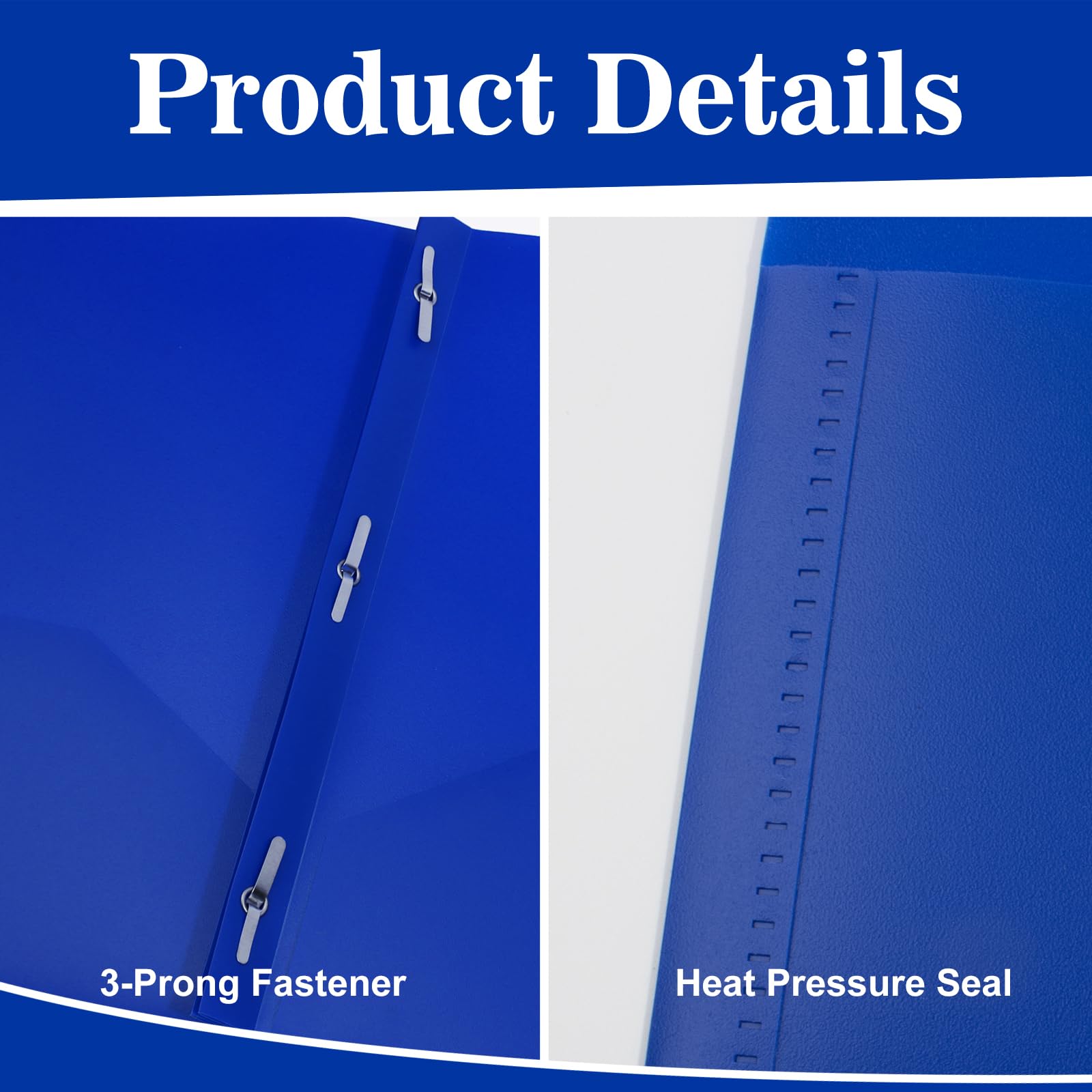 EEHZTSI 12-Pack Plastic Folders with Pockets and Prongs,2-Pocket Folders with 3 Fasteners, Poly Folders Holds 8-1/2" x 11" Paper for School/Office/Home (12, Blue)